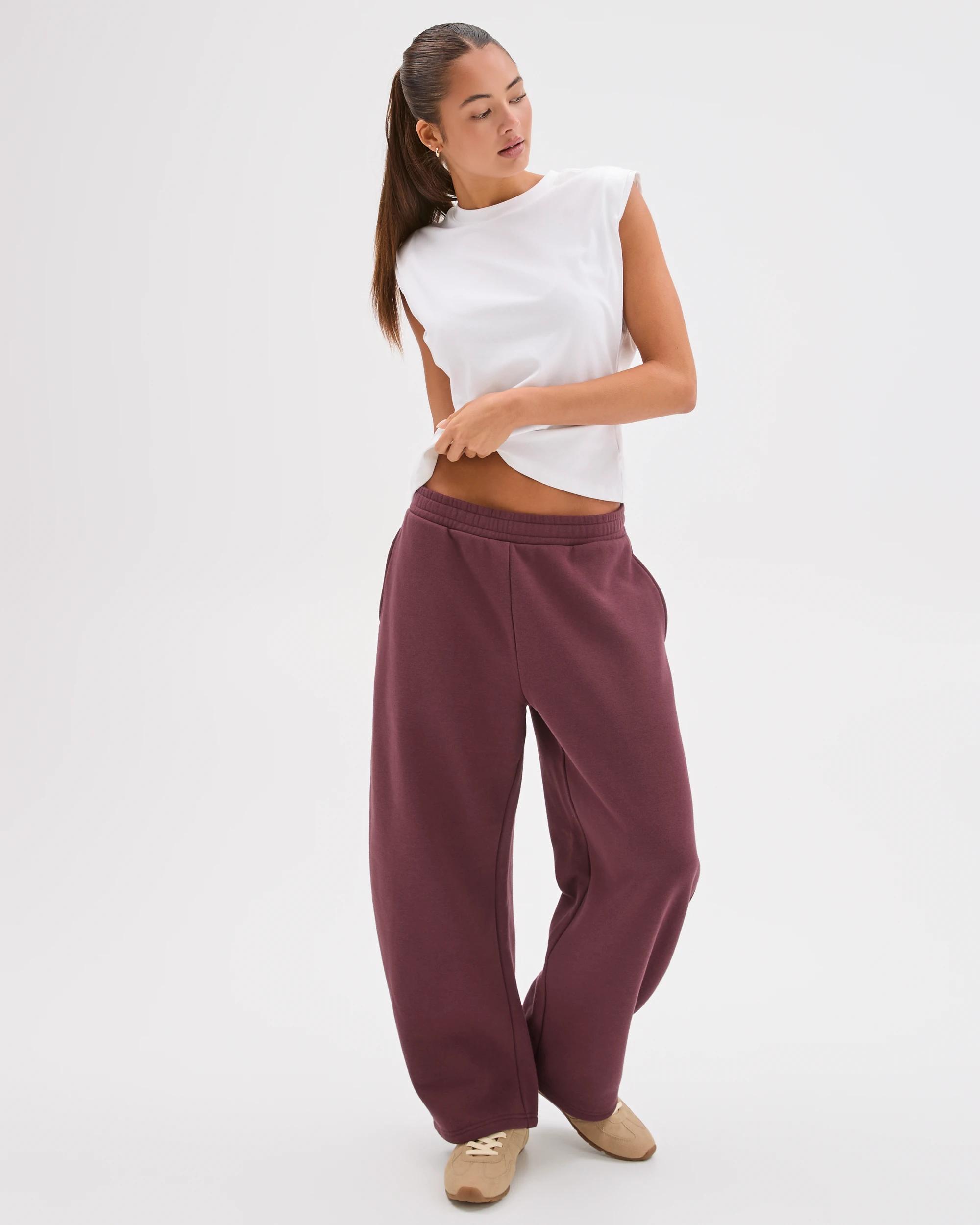 1 Lily Loves Australian Cotton Blend Bow Leg Trackpants BURGUNDY ROUGE, 1 of 7