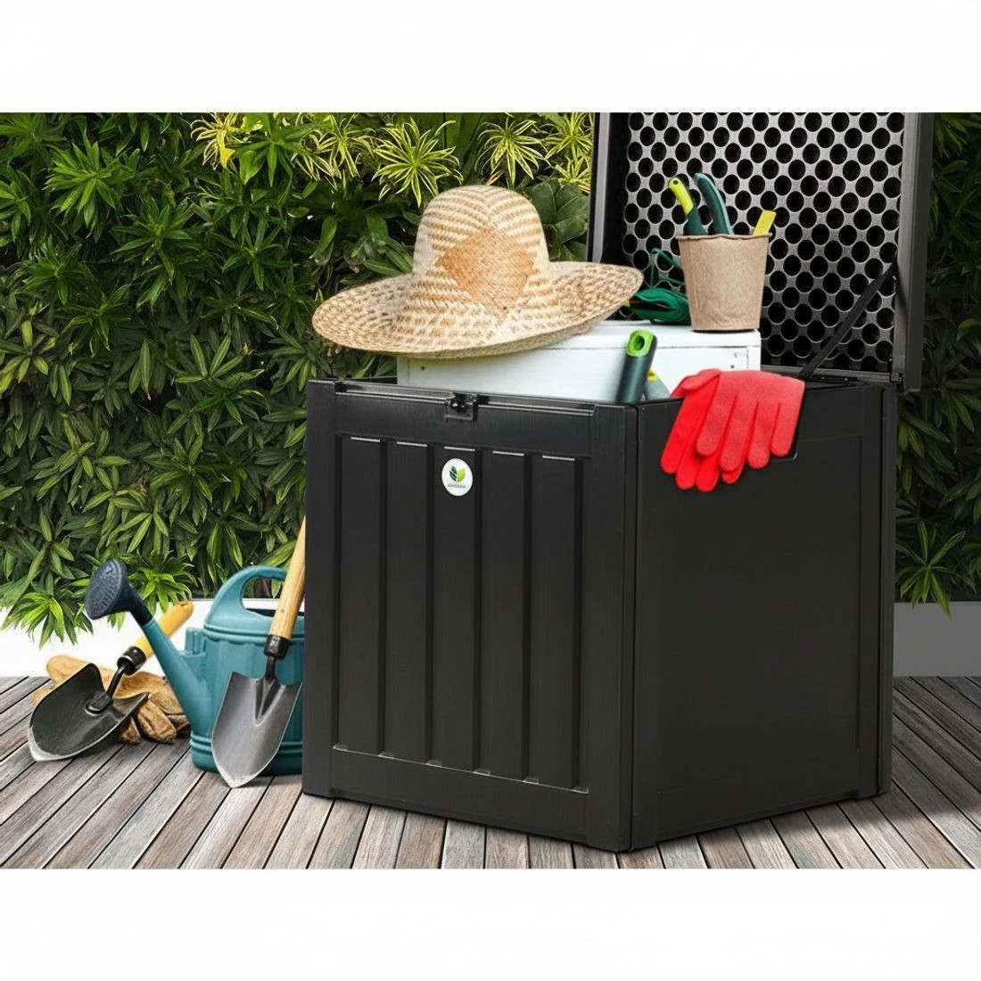 5 Gardeon Outdoor Storage Box 80L Container Lockable Garden Toy Tool Shed - Black, 5 of 7