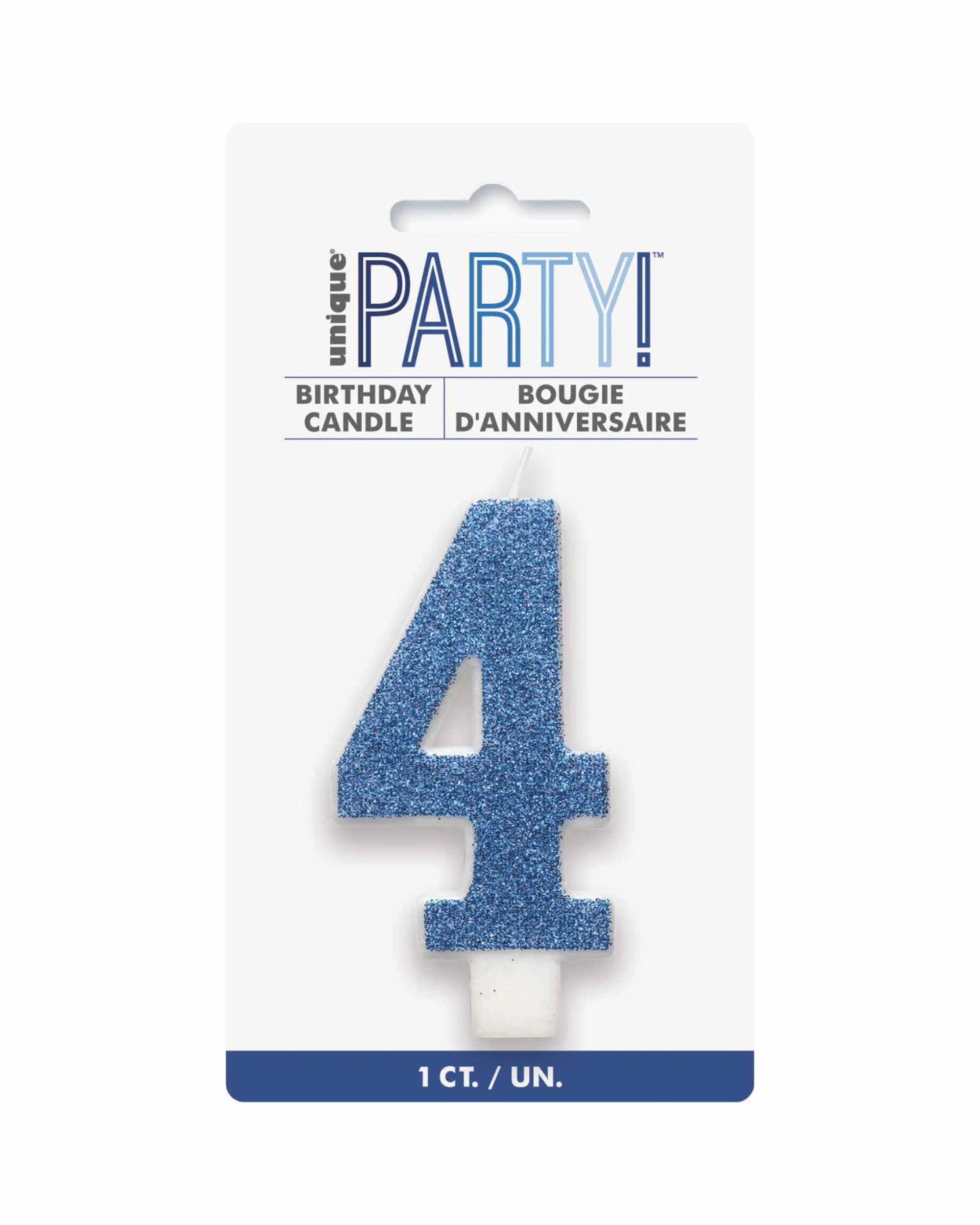 1 Unique Glitter Accent Number 4 Candle - Blue, 1 of 1