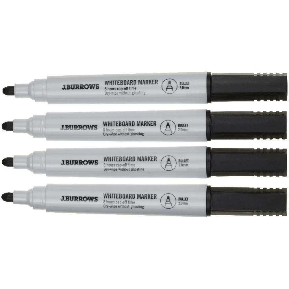 3 J.Burrows Whiteboard Markers Bullet Black 4 Pack, 3 of 3
