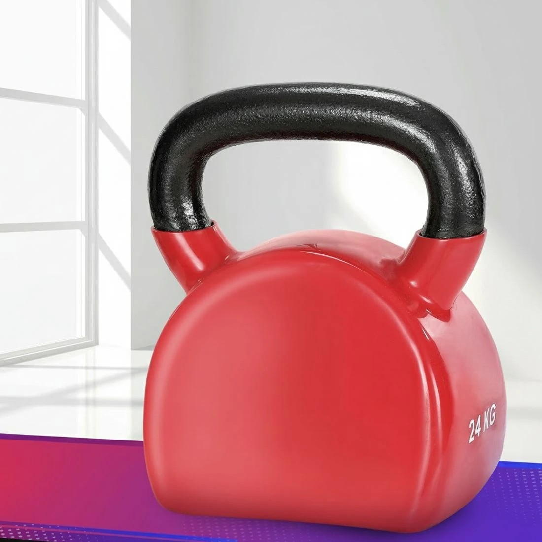 7 Everfit 24kg Kettlebell Weightlifting Bench Dumbbells Kettle Bell Gym - Red, 7 of 7