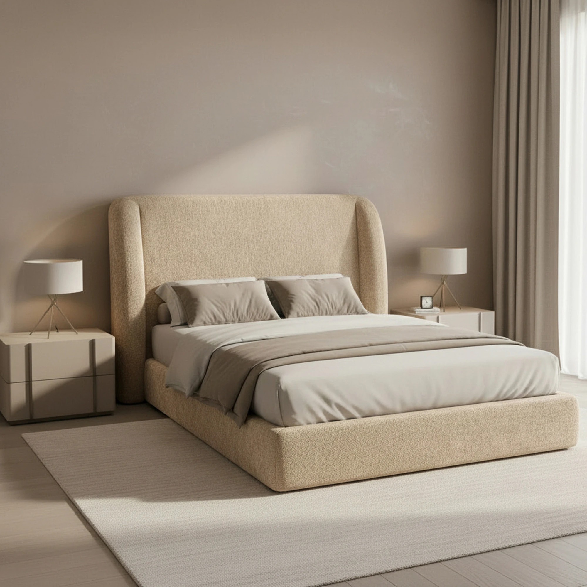 1 Milano Urbana Luxe Tool Free Bed Frame Double - Beige - Beige, 1 of 4