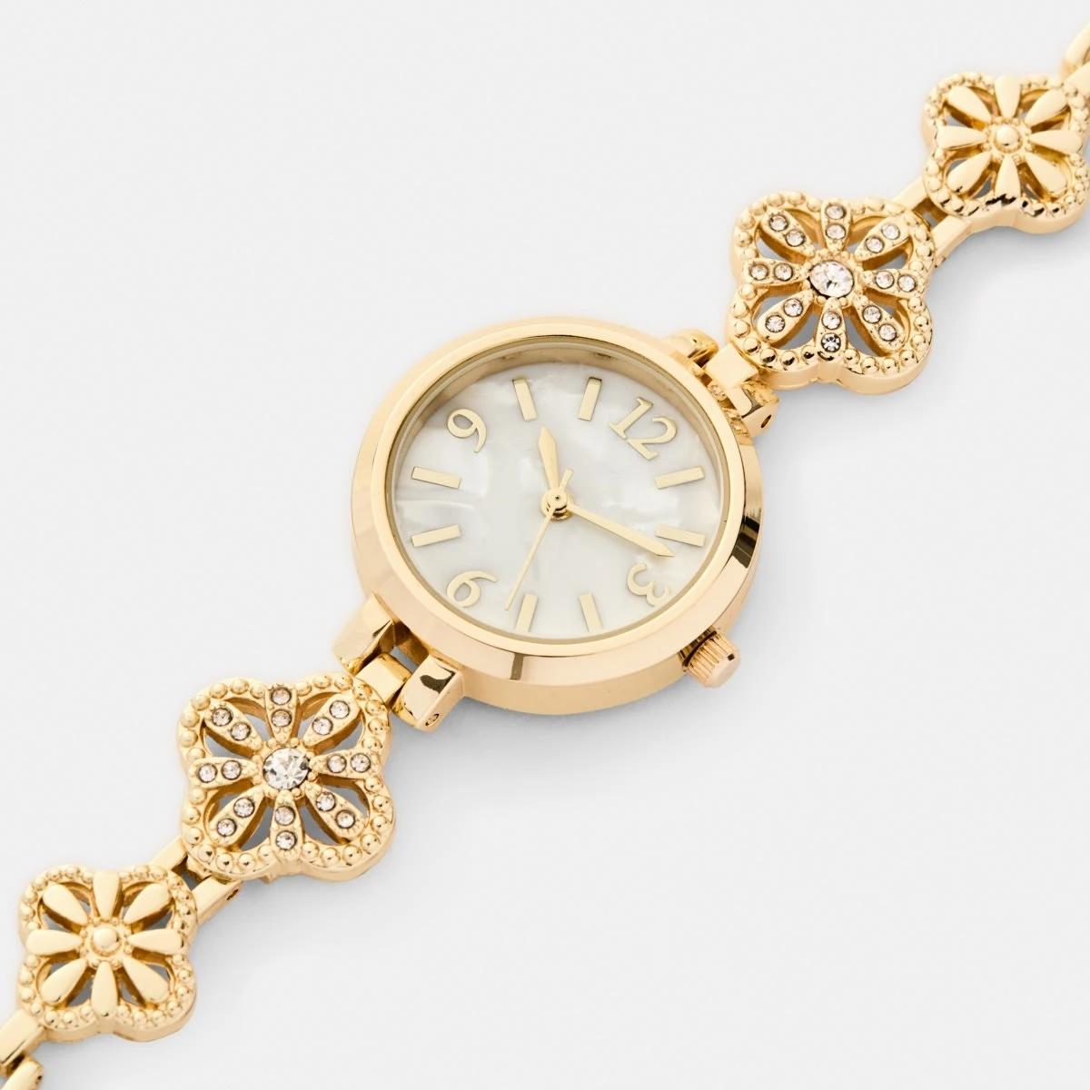 2 Womens Metal Flower Watch - Gold Tone Gold, 2 of 6