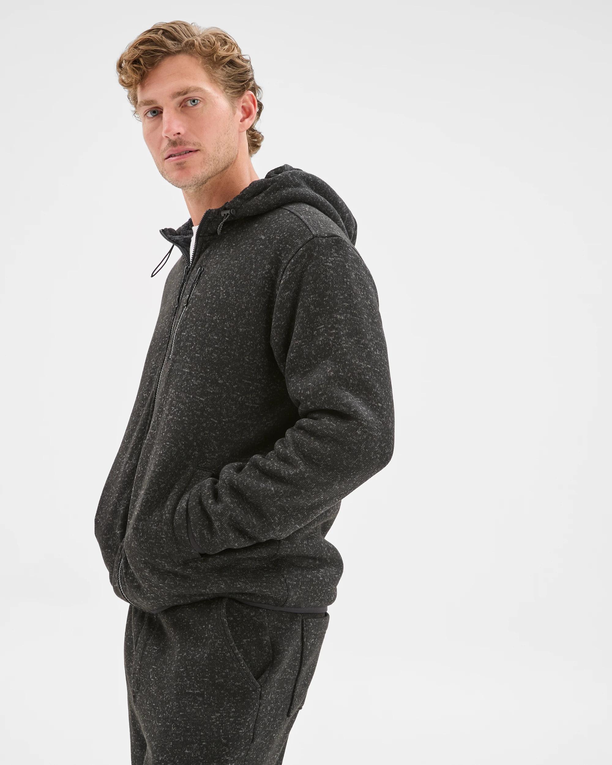 5 Target Man Teddy Lined Zip Through Fleece Hoodie BLACK MARLE, 5 of 7