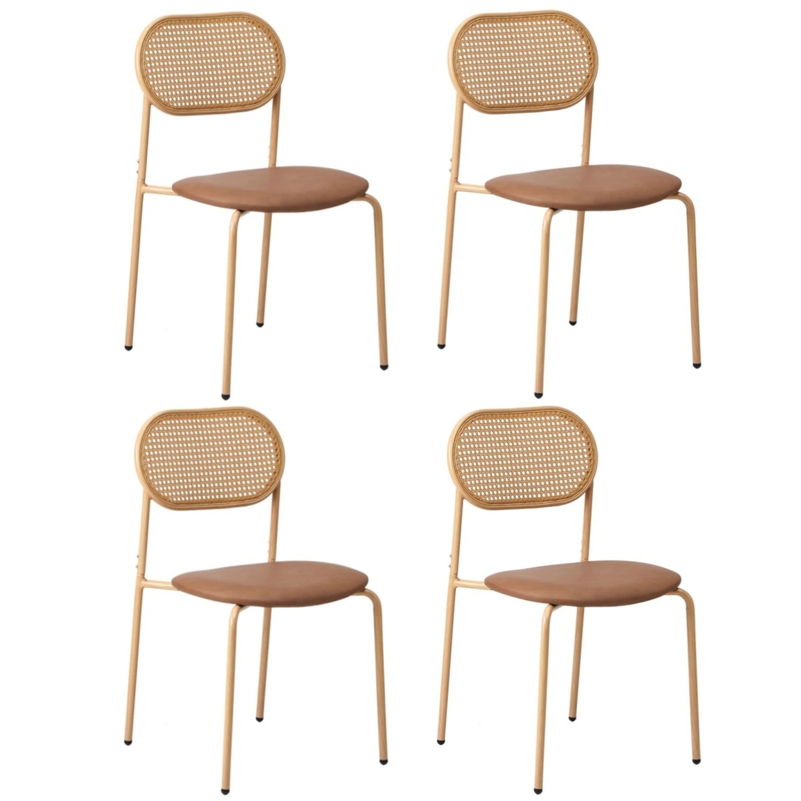 2 Oikiture 4PCS Dining Chair Accent Chairs Rattan Furniture PU Leather - Brown, 2 of 9