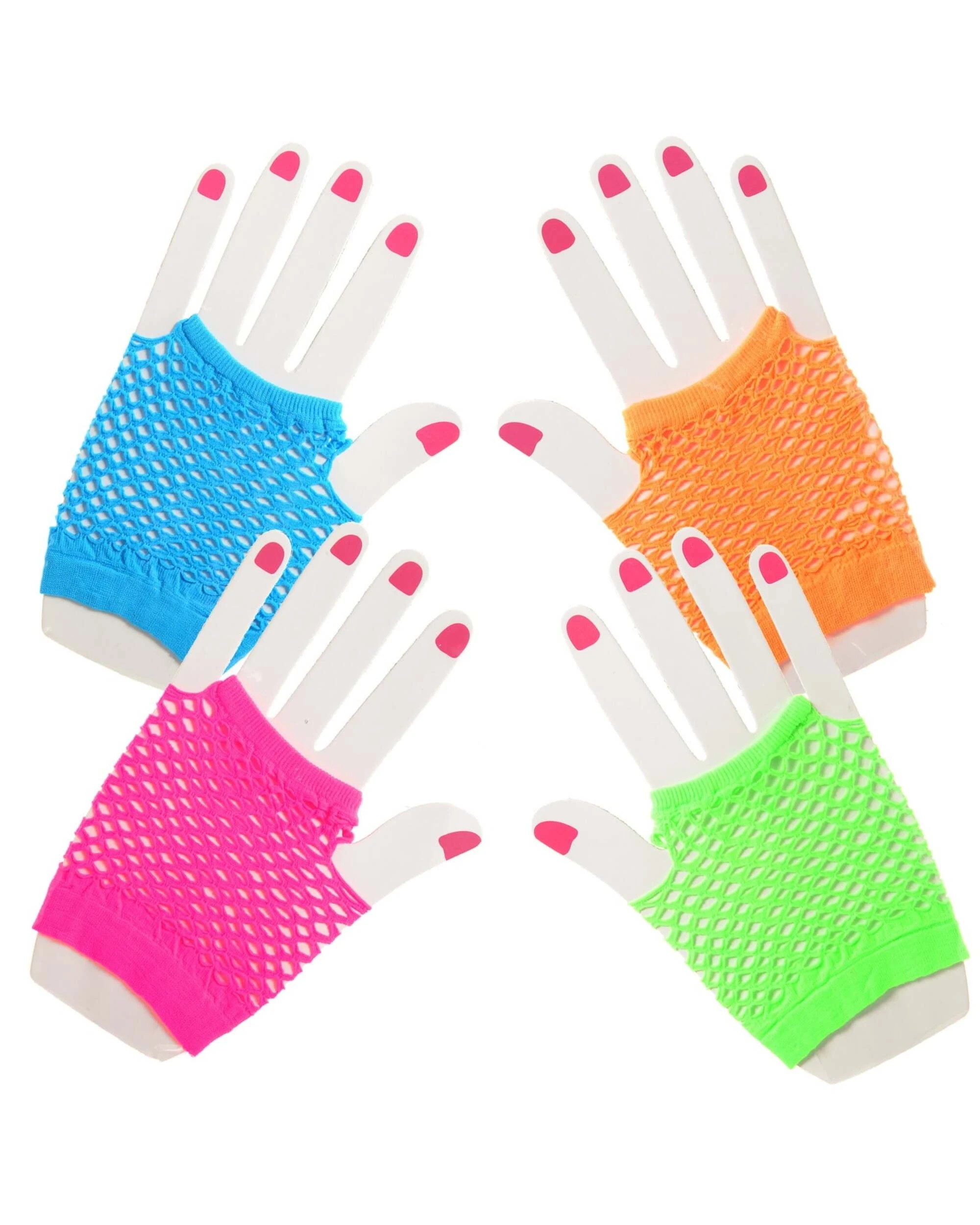 1 US Toy Neon Short Fingerless Fishnet Gloves 12 Pairs - One Size - Multi, 1 of 1