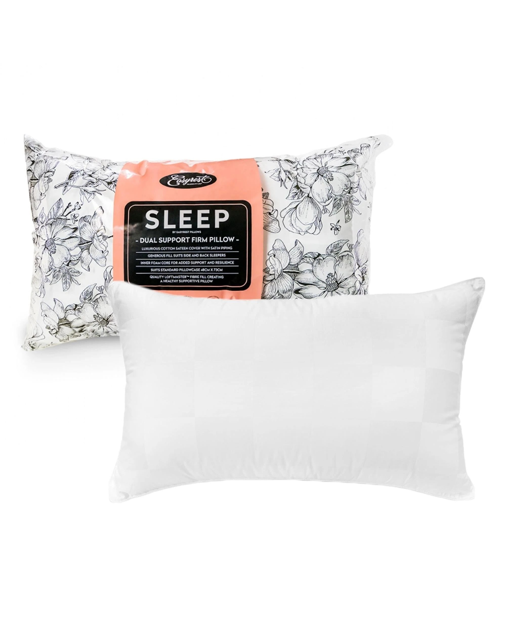 1 Easyrest Sleep Dual Support Firm Pillow 48 x 73 cm - Foam Core, Cotton Sateen Cover, Australian Made
 - white, 1 of 2