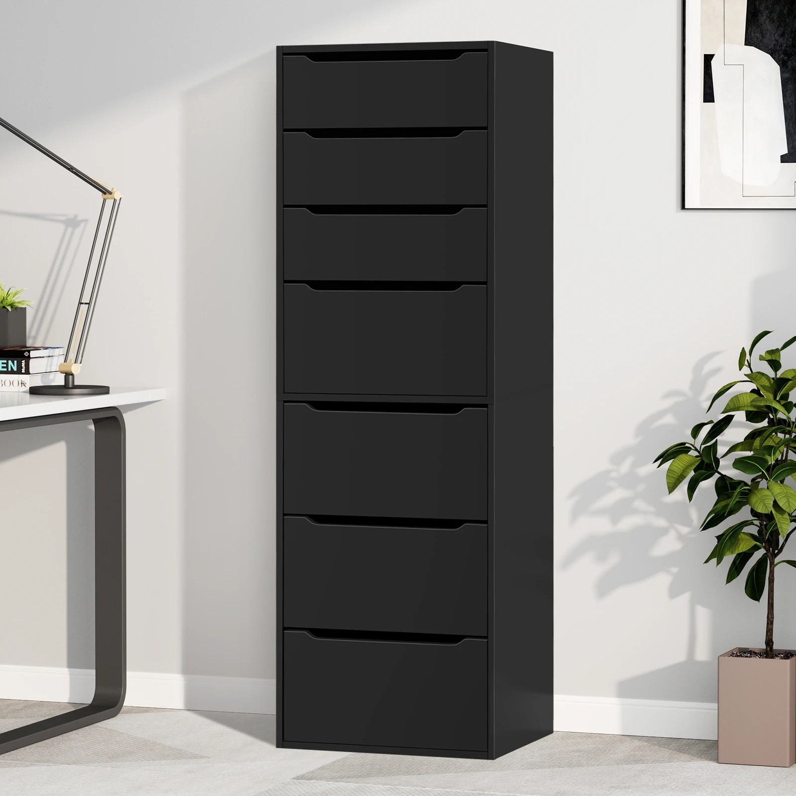 10 Alfordson Chest of 7 Drawers Office Storage Cabinet Tallboy Bedroom - Black, 10 of 10
