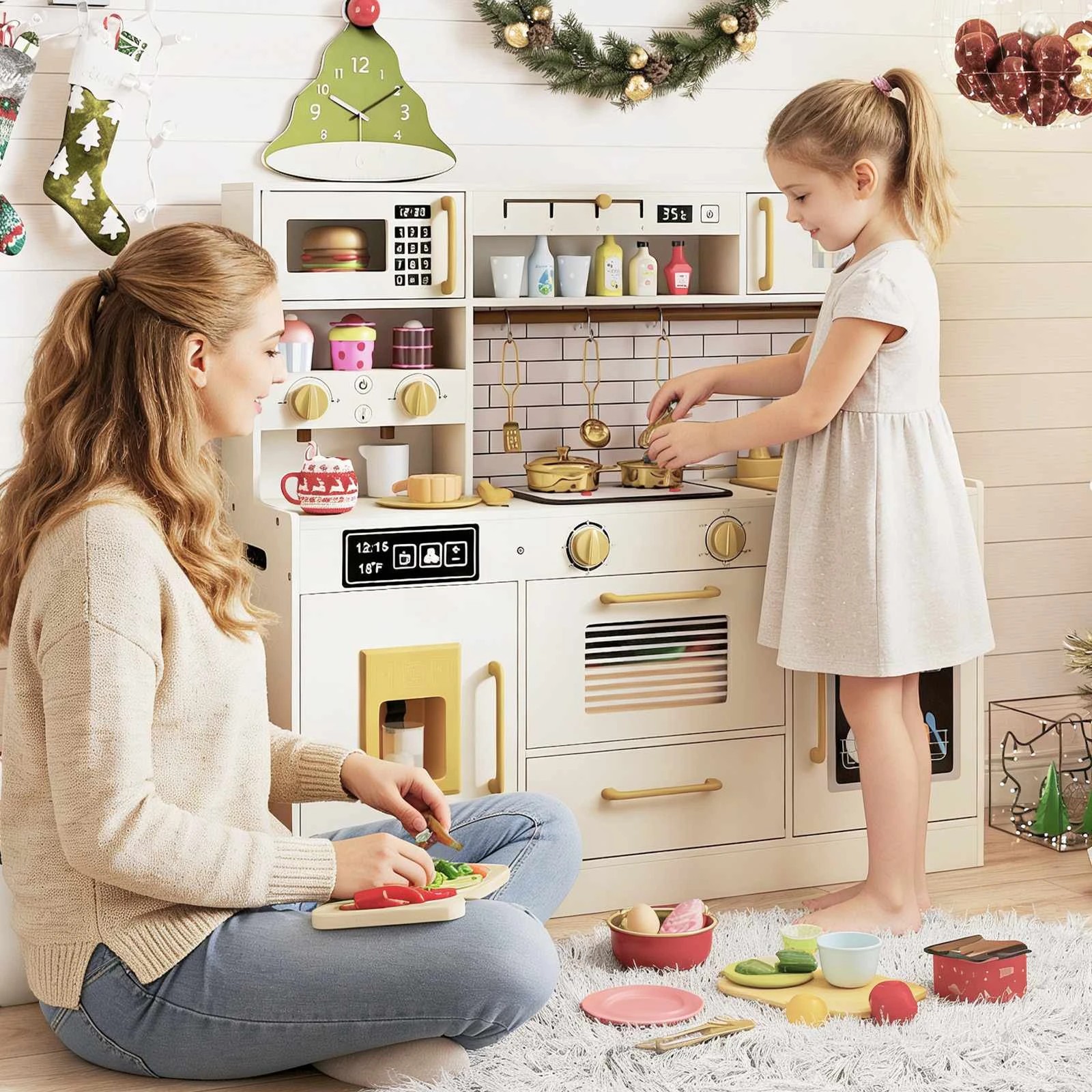 2 Costway Play Kitchen Pretend Toy Kitchen Set w/Oven, 2 of 2