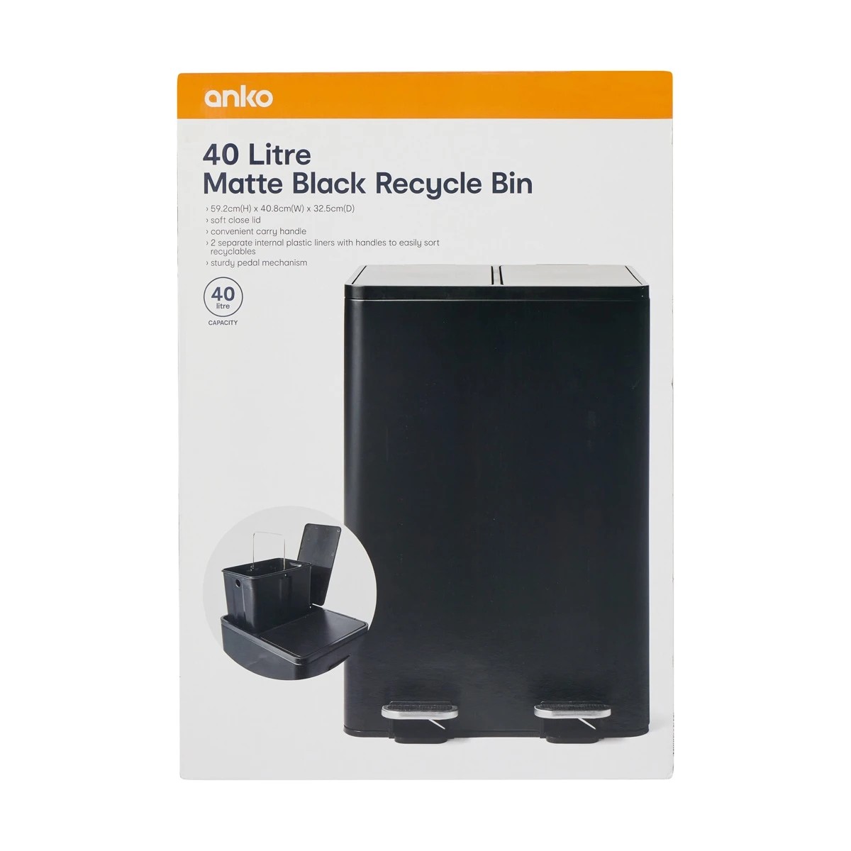 8 40L 2 Compartment Matte Black Recycle Bin, 8 of 8