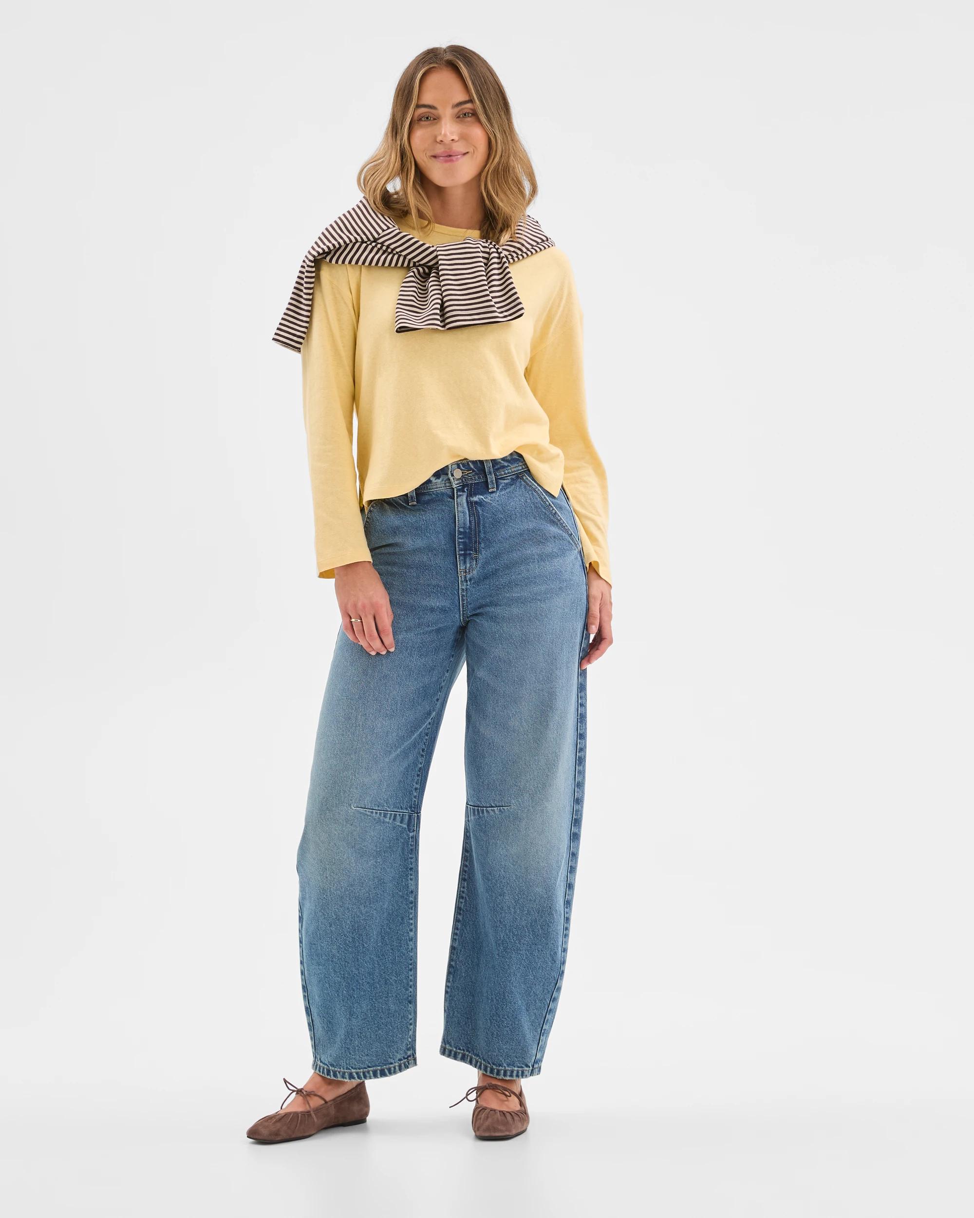 1 Target Woman Australian Cotton Long Sleeve Relaxed Slub T-Shirt BUTTER LEMON, 1 of 6