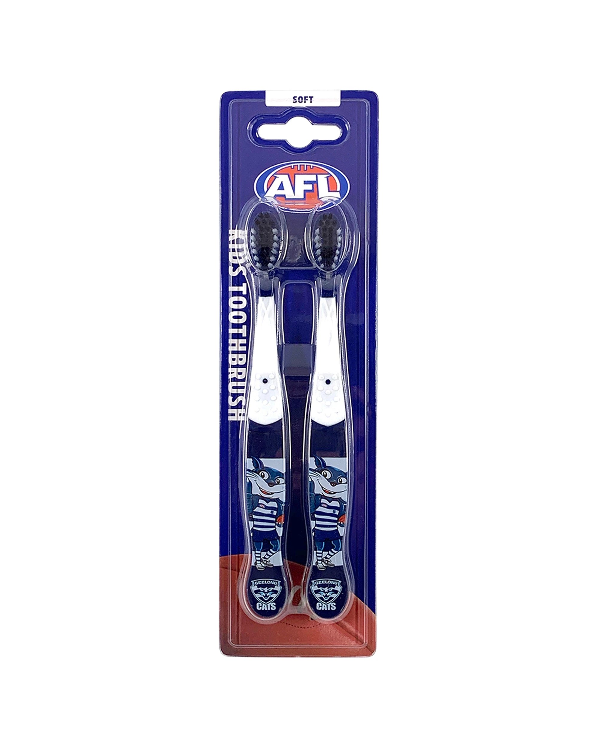 2 AFL 5x 2pc Mascot Kids/Children Soft Bristles Toothbrush Geelong Cats - Black, 2 of 2