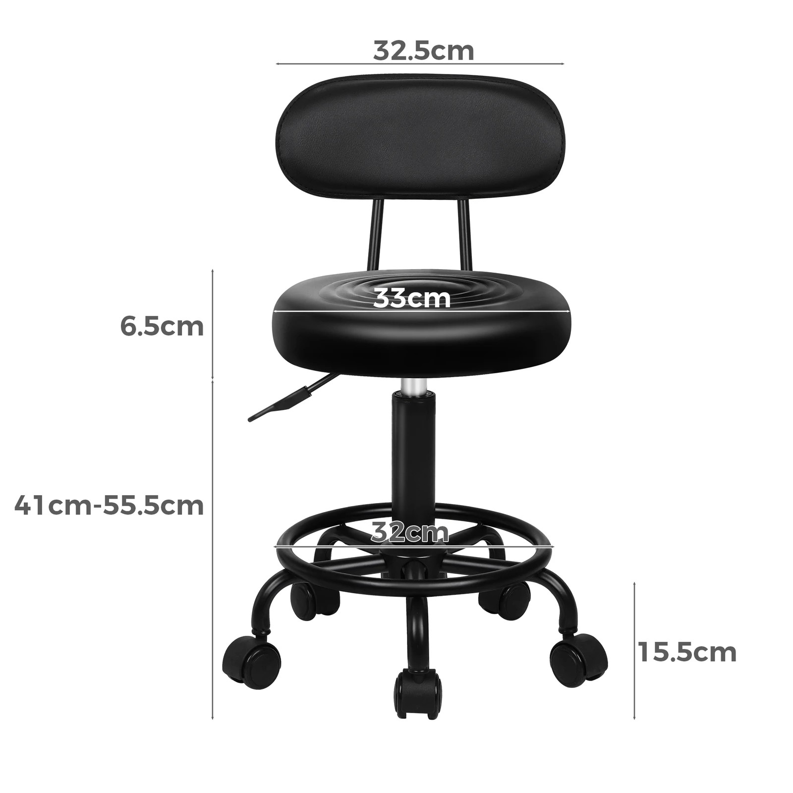 7 Alfordson 2x Salon Stool Backrest Swivel Barber Hair Dress Chair - All Black, 7 of 10