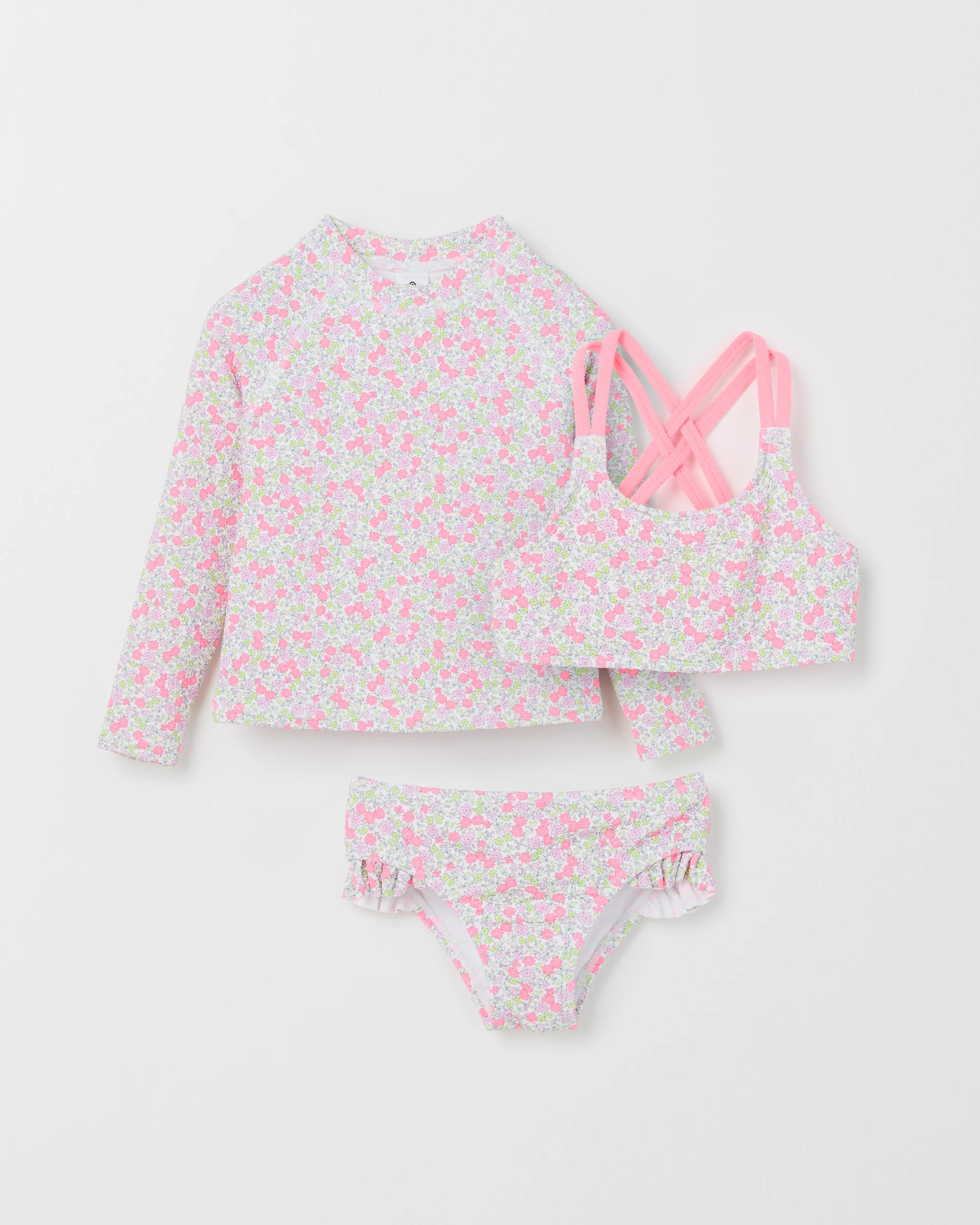 1 Target Kids Swim Rashie 3 Piece Set AOP DITSY MULTI, 1 of 3