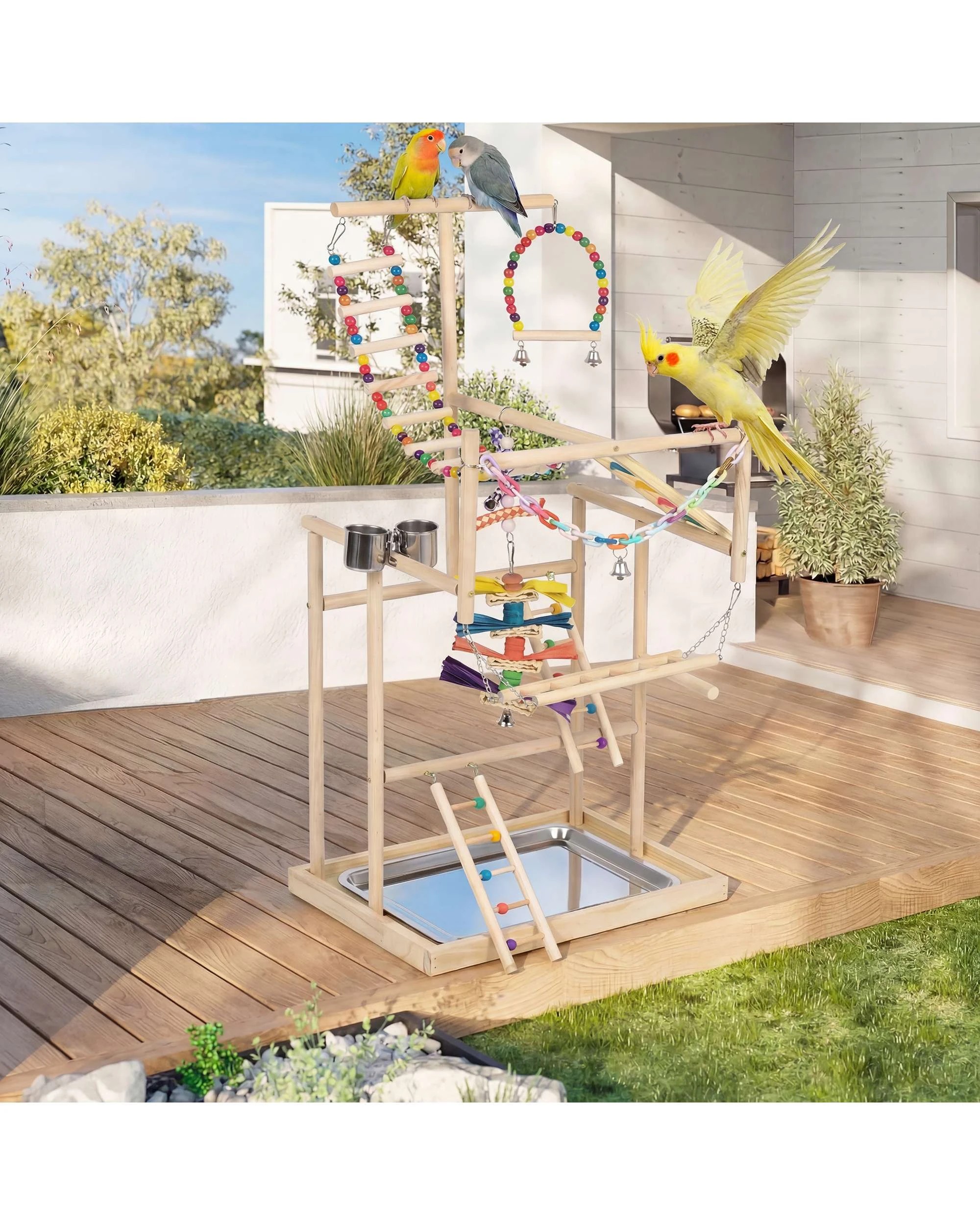 4 Advwin Bird Playground Natural Wood Parrot Playstand, 4 of 10