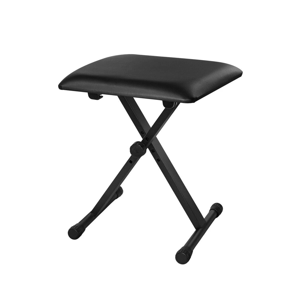 1 AUSWAY Keyboard Piano Bench Stool Seat Adjustable X Style Black PU Padded Cushion, 1 of 1