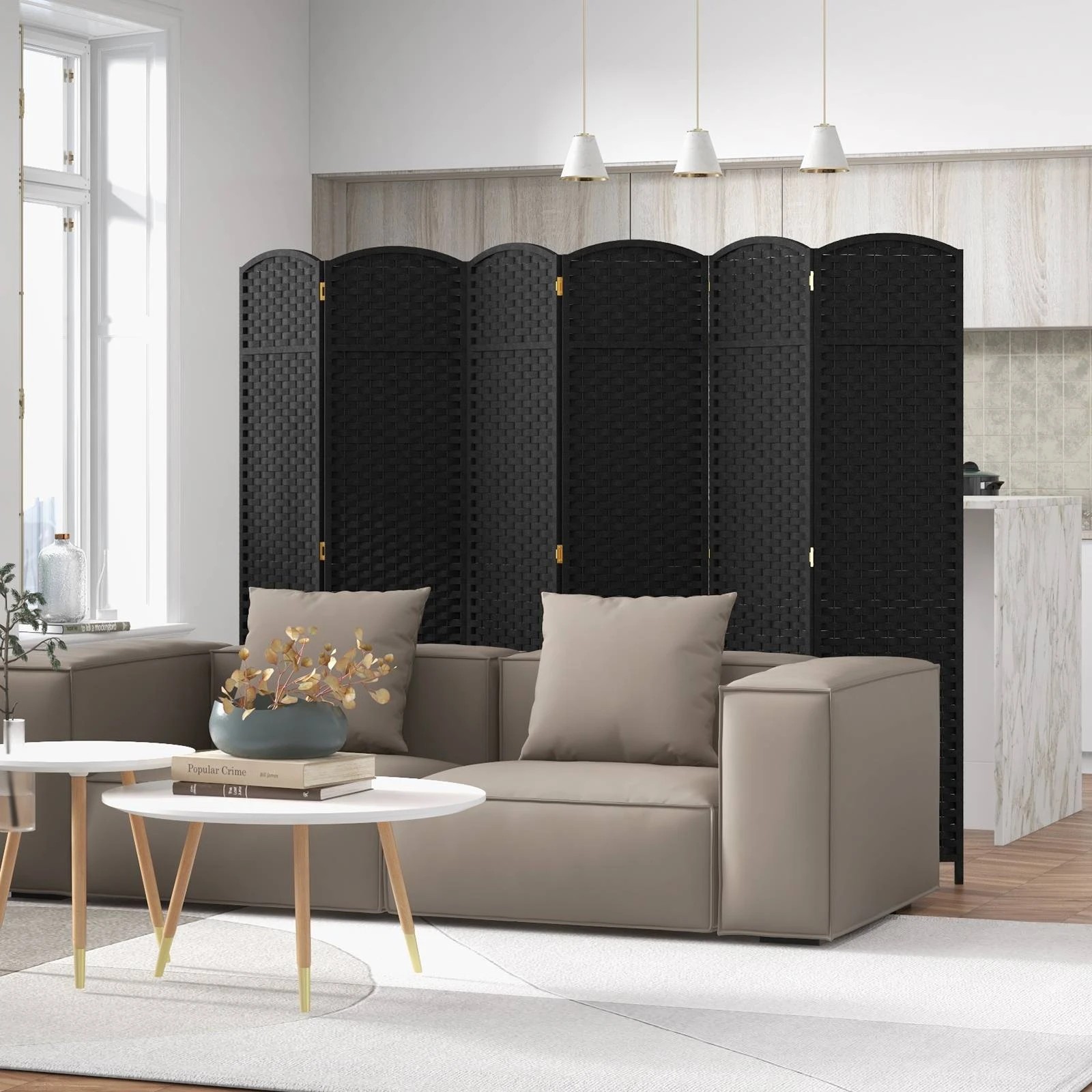 3 Costway 6-Panel Folding Room Divider Foldable Privacy Screen Partition Stand w/Pine Frame - Black, 3 of 4