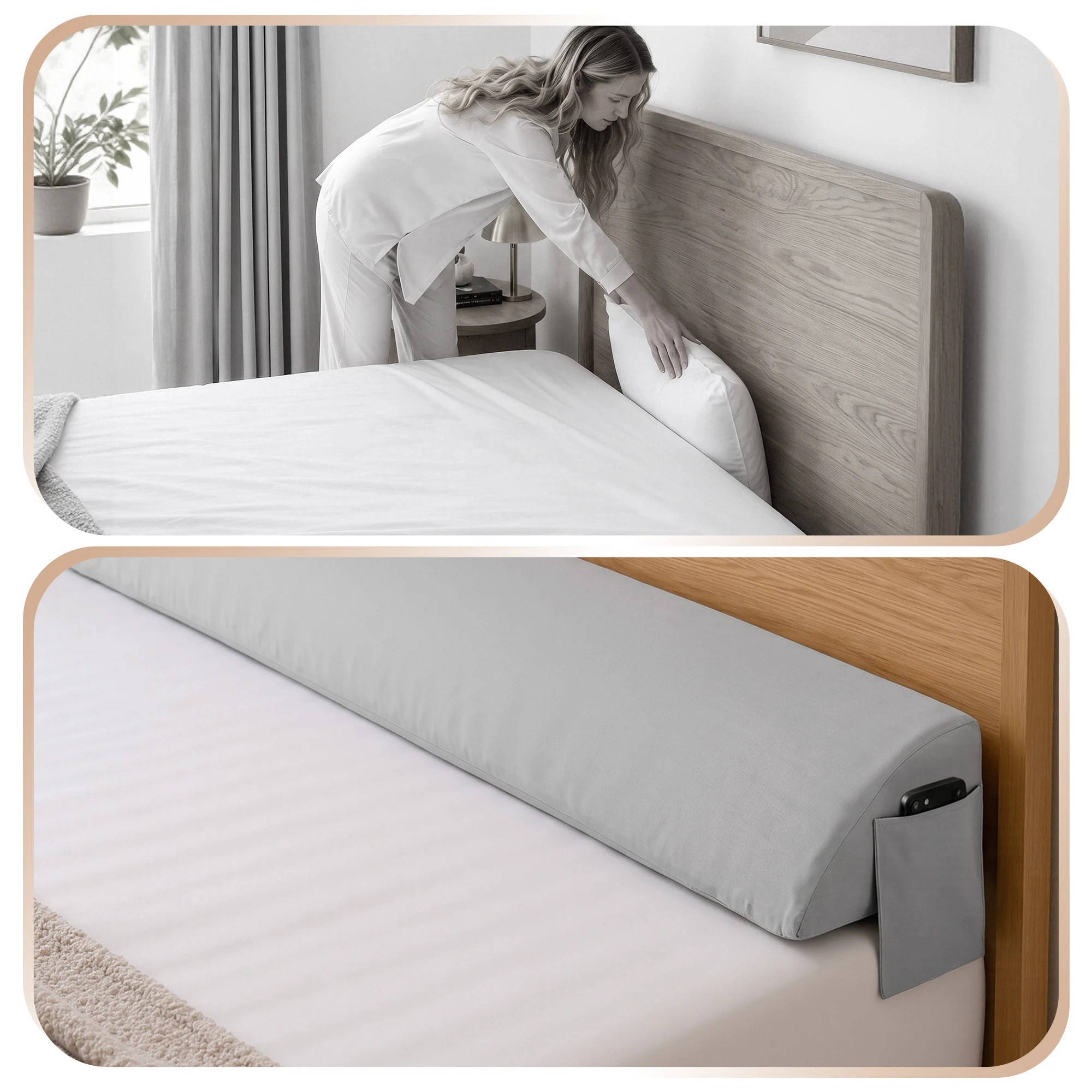 5 Giselle Bedding Wedge Pillow for Headboard, 25D Foam Filler With 2 Pockets - Queen Bed - Grey, 5 of 10