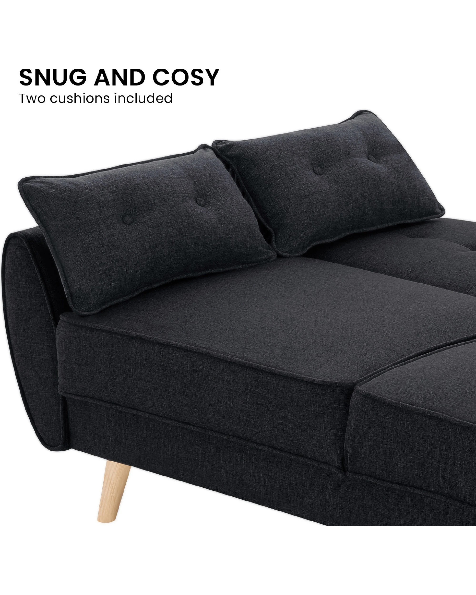 10 Sarantino 3 Seater Modular Linen Fabric Sofa Bed Couch Futon - Black, 10 of 10