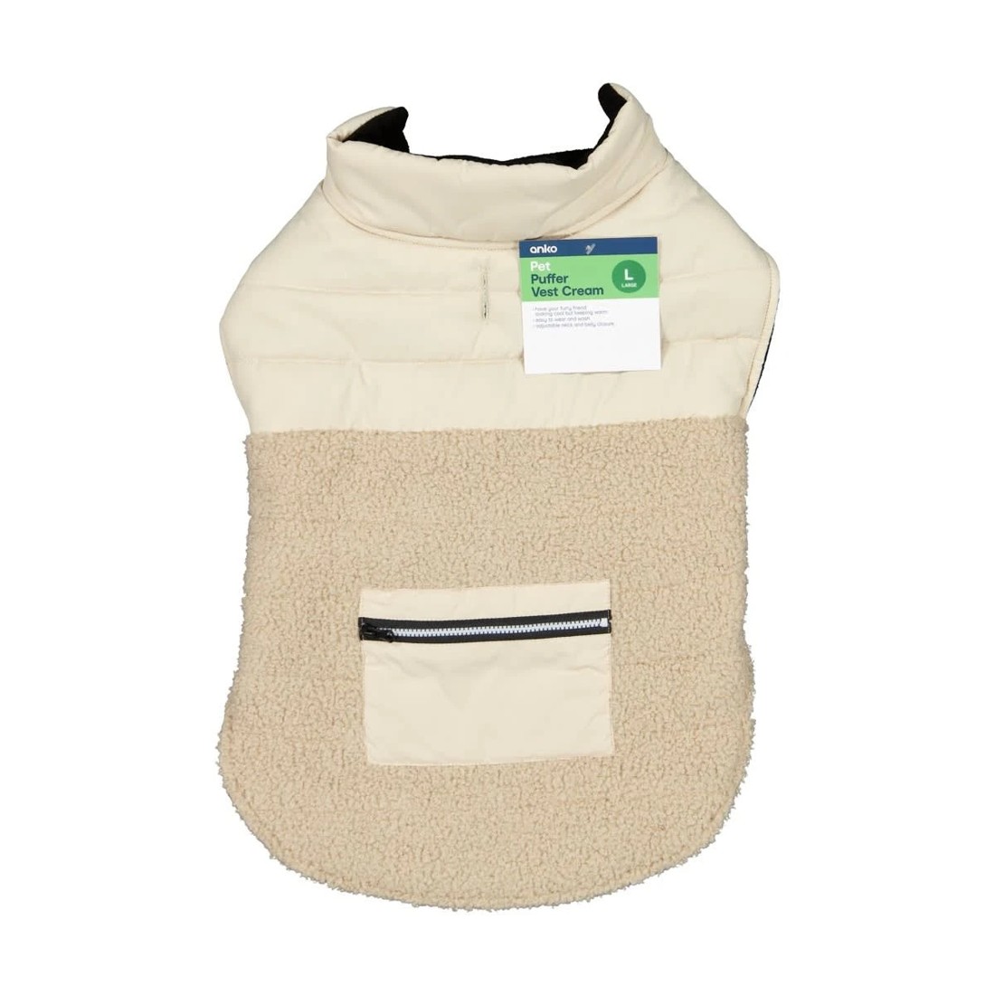 10 Pet Puffer Vest - Large, Cream, 10 of 10