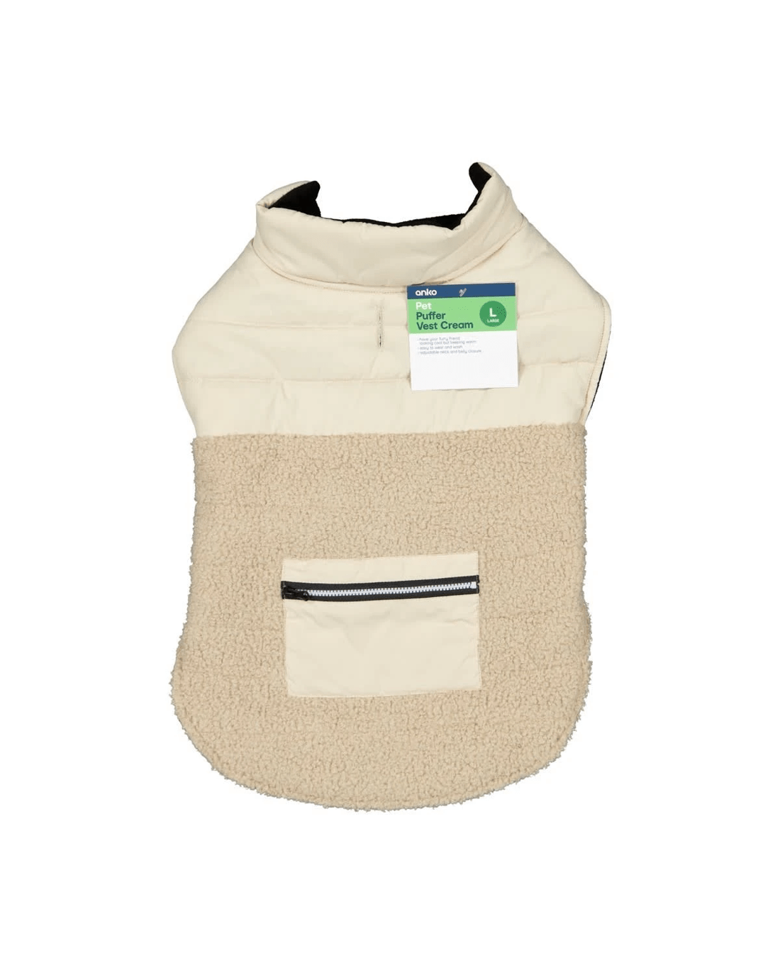 10 Pet Puffer Vest - Large, Cream, 10 of 10