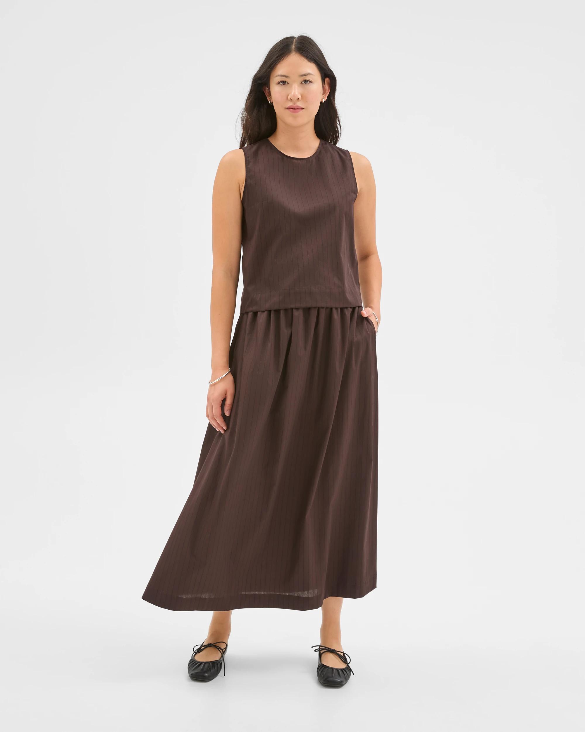 2 Preview Australian Cotton Elasticated Waist Skirt CHOCOLATE STRIPE, 2 of 6