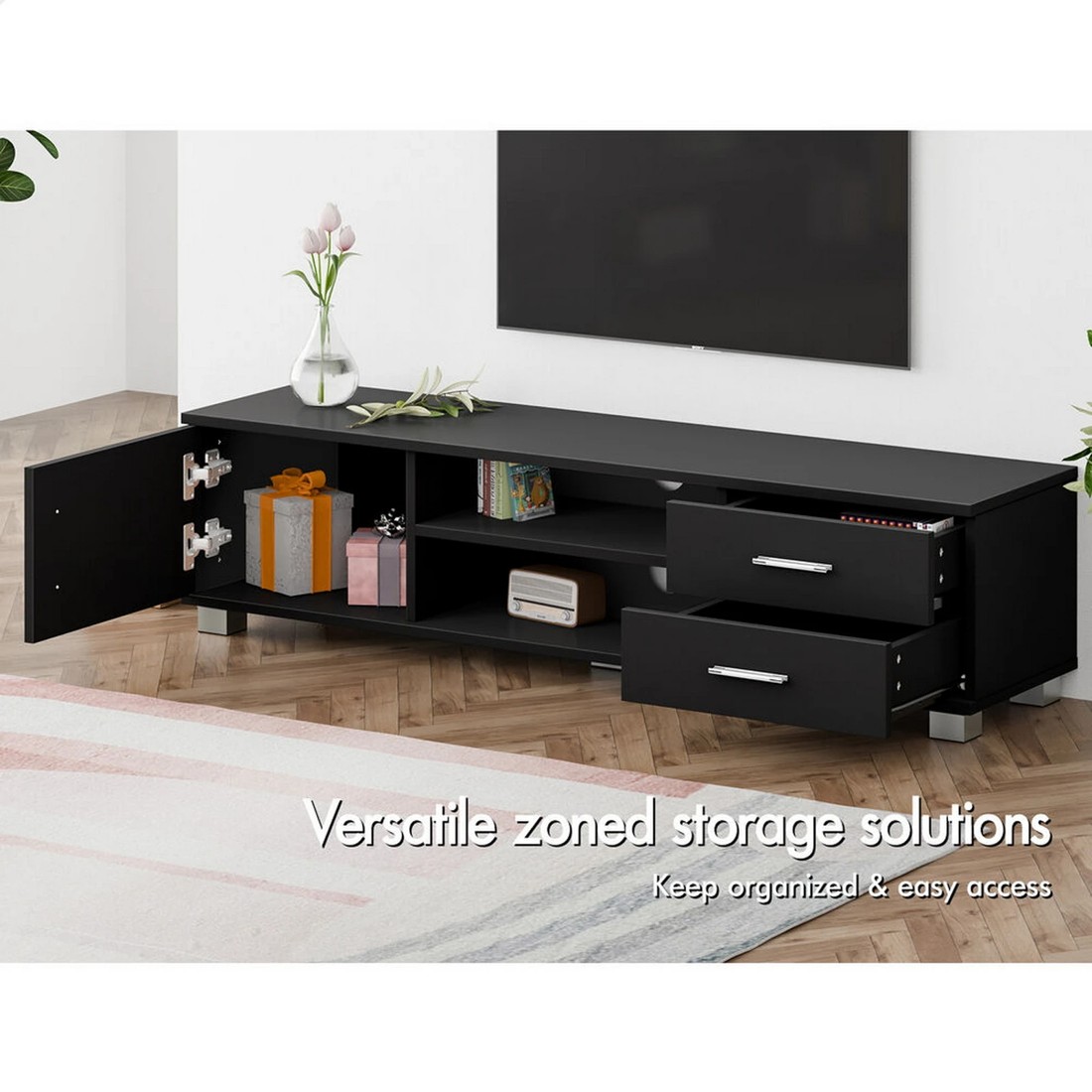3 Alfordson Entertainment Unit TV Cabinet Stand 120cm Storage Drawer - Black, 3 of 10