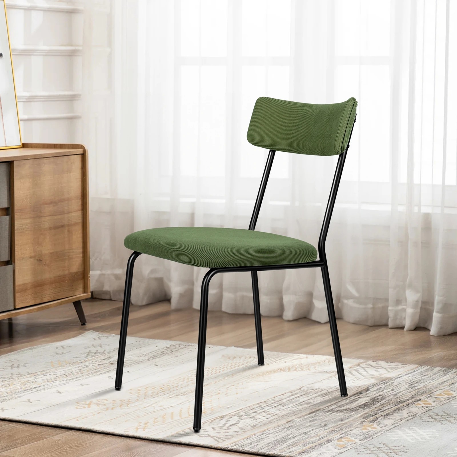 8 Alfordson 4x Dining Chairs Accent Kitchen Lounge Curved Backrest Corduroy - Green, 8 of 9