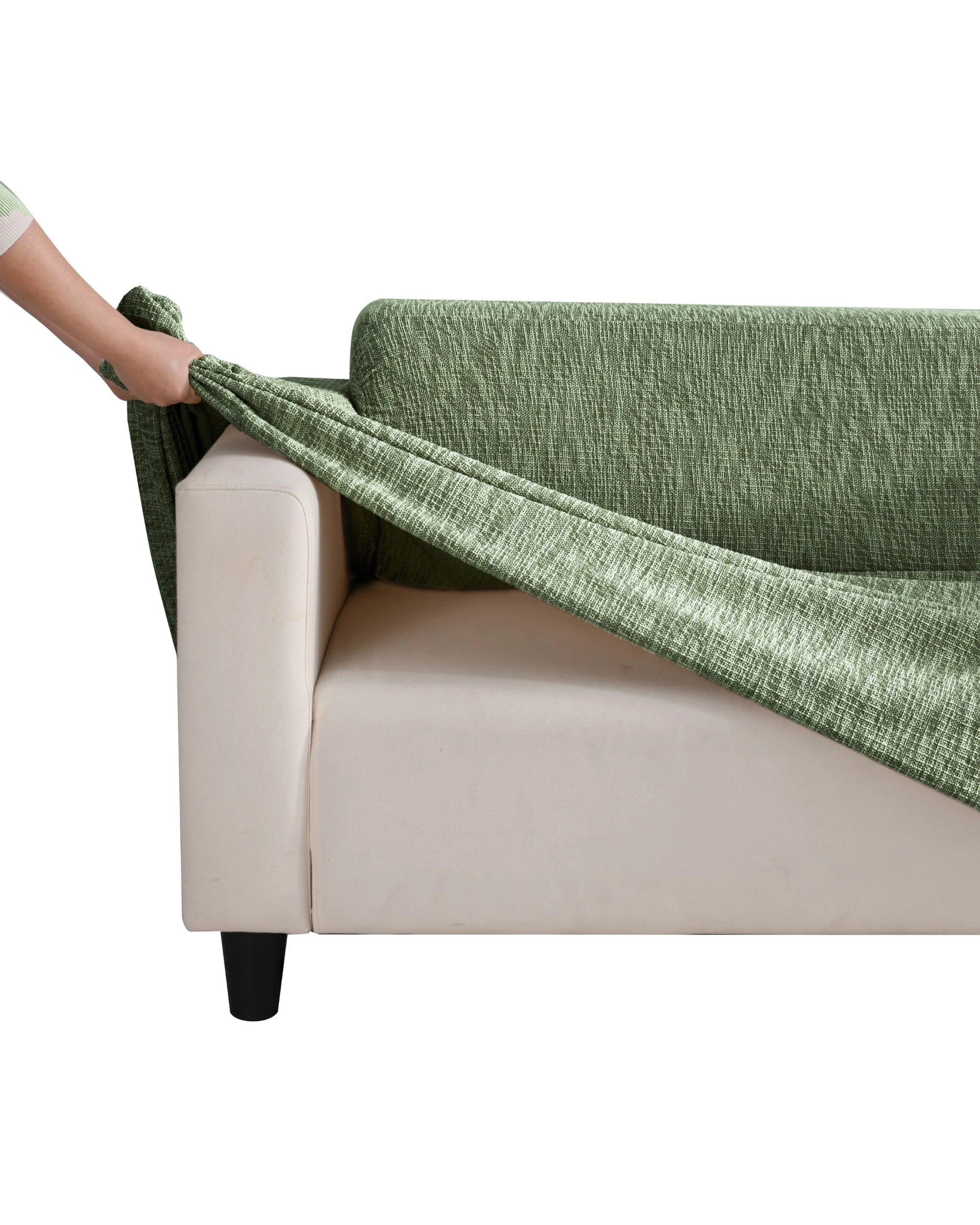 3 Sherwood Faux Linen Stretch Fit Couch Sofa Cover 2 Seater - Eden Green, 3 of 7