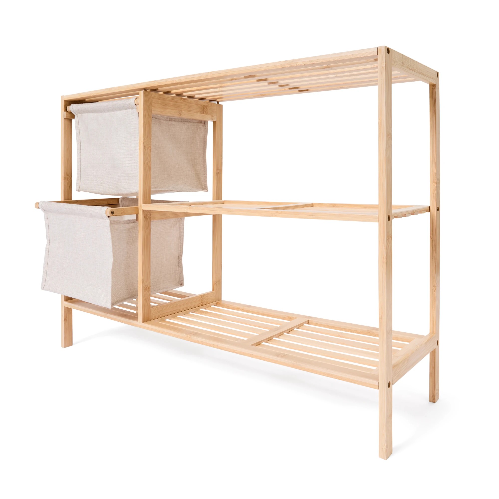 3 Linen Look Bamboo Shoe Storage with 2 Baskets, 3 of 10
