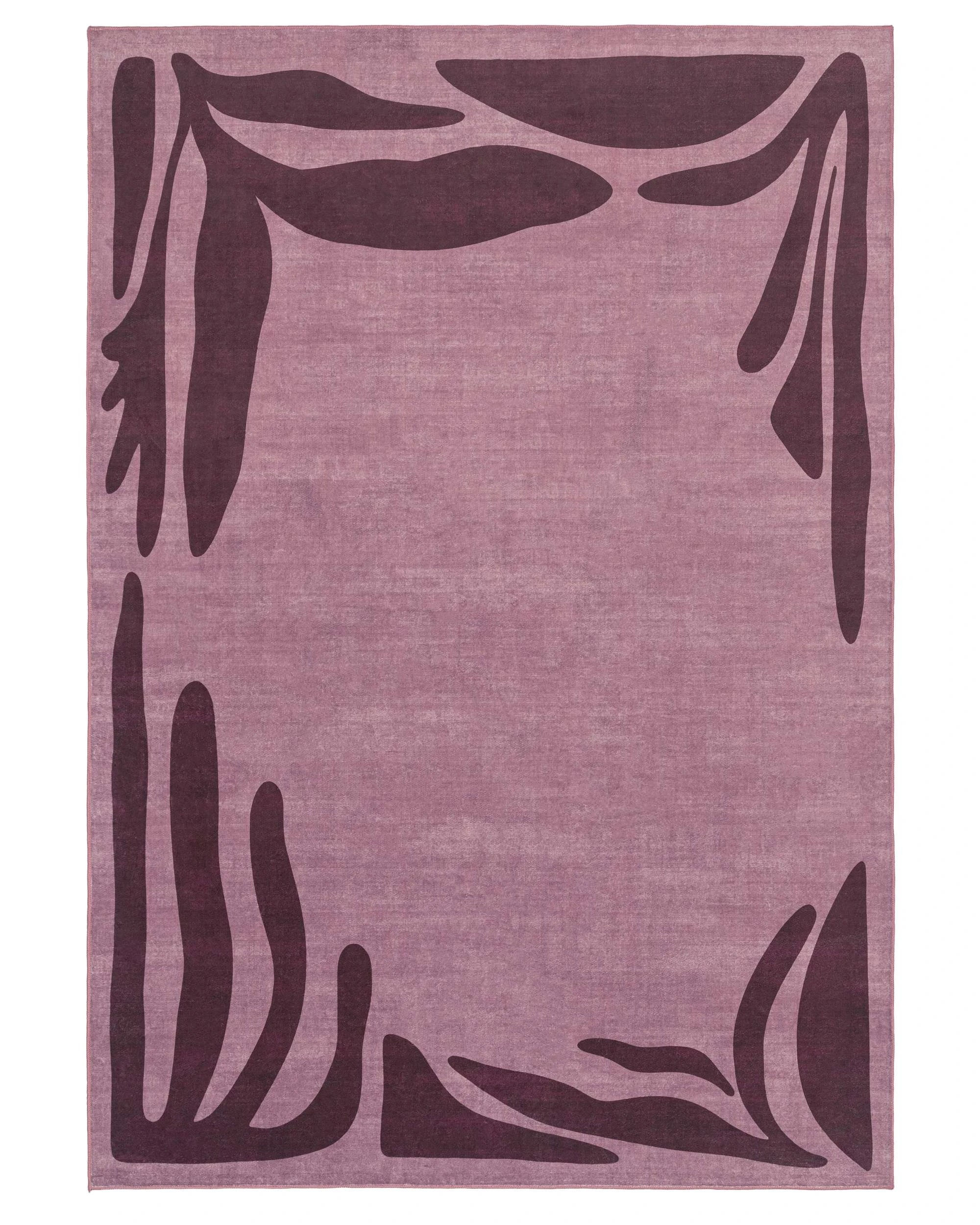 1 Loopsie Pasto Tonal Botanical Border Washable Rug-320cm x 230cm - Purple, 1 of 8