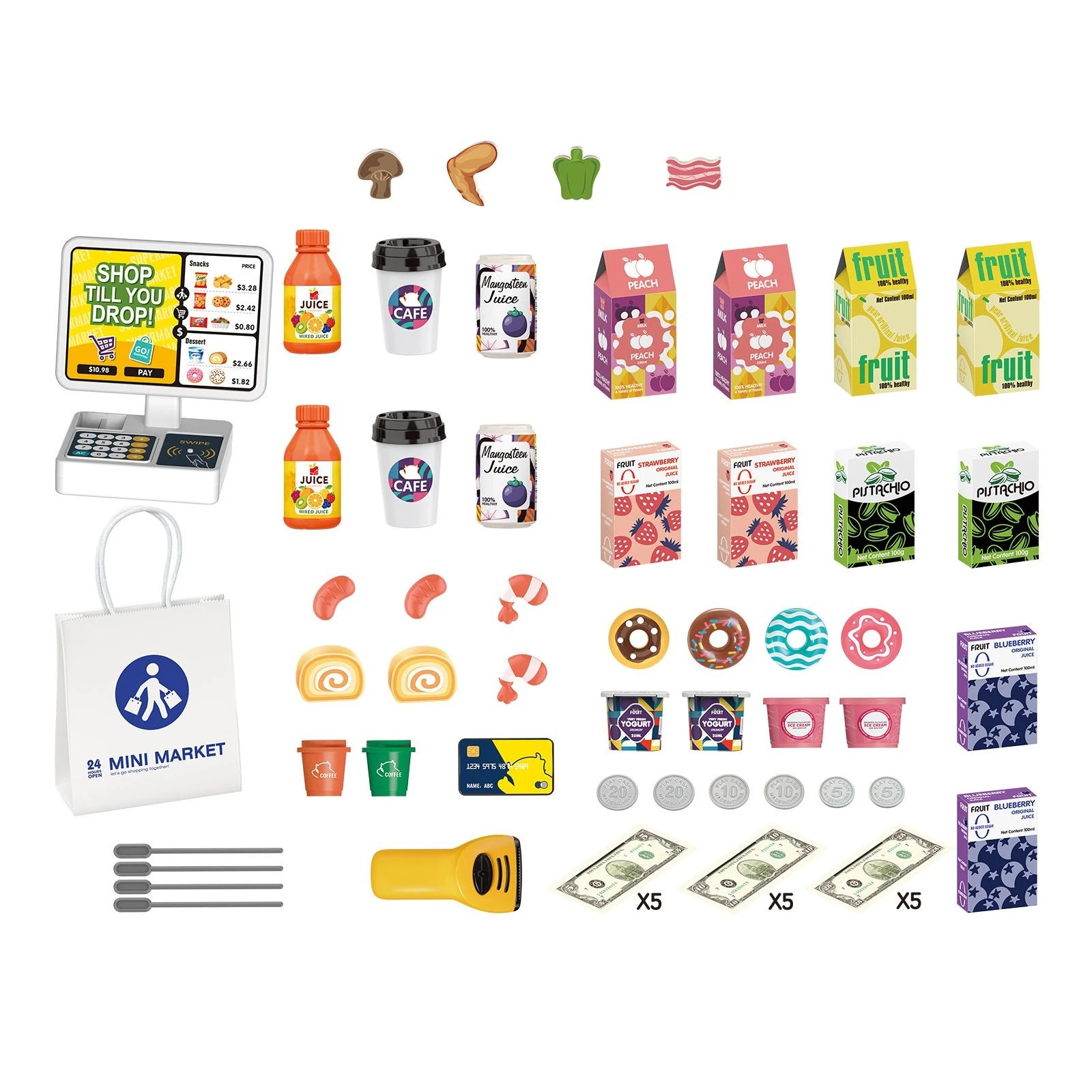 5 Ausway Kids Supermarket Role Playset with Scanner, Cash Register Water Dispenser & Play, 5 of 7