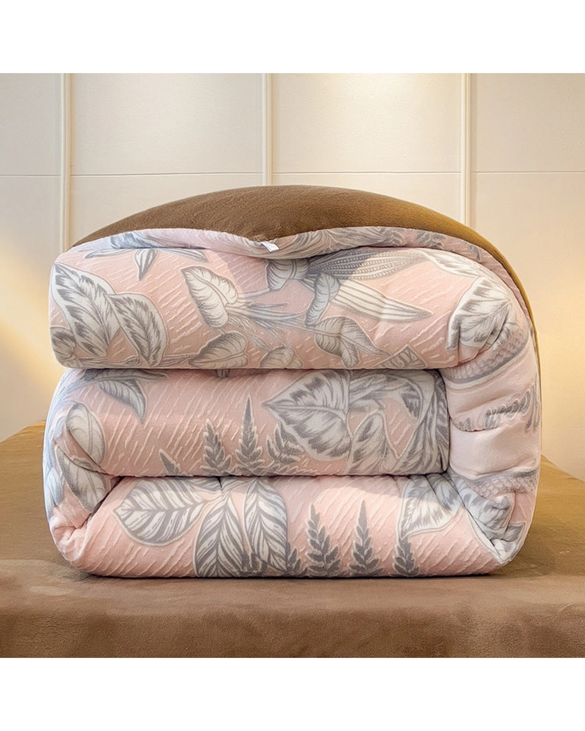 2 Cotton More Warm Jacquard Leaf Milk Velvet Comforter Plush Blanket 200x230cm - Pink, 2 of 2