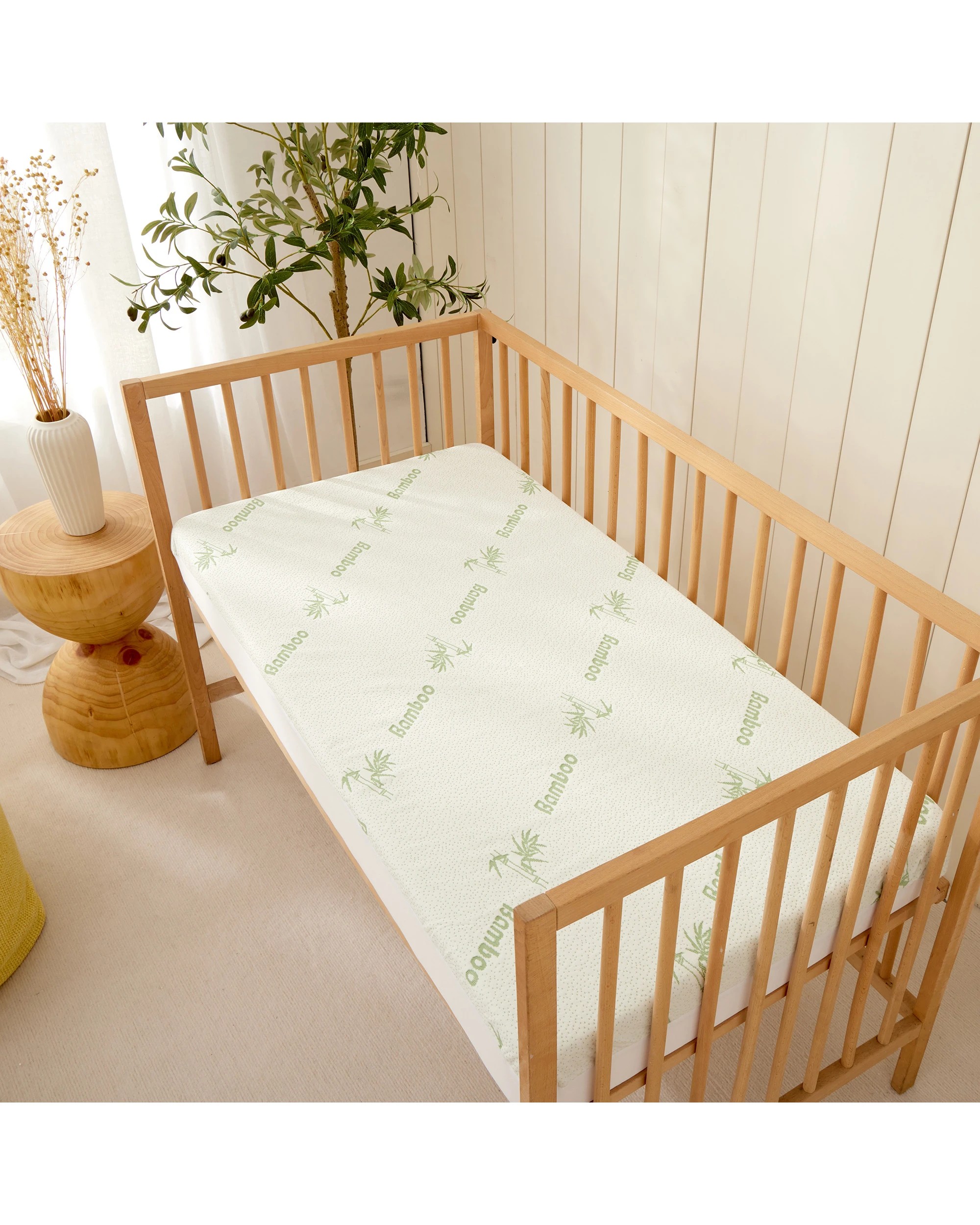 2 Dreamaker Baby 260gsm Bamboo Knitted Waterproof Mattress Protector - COT Boori Size - White, 2 of 8