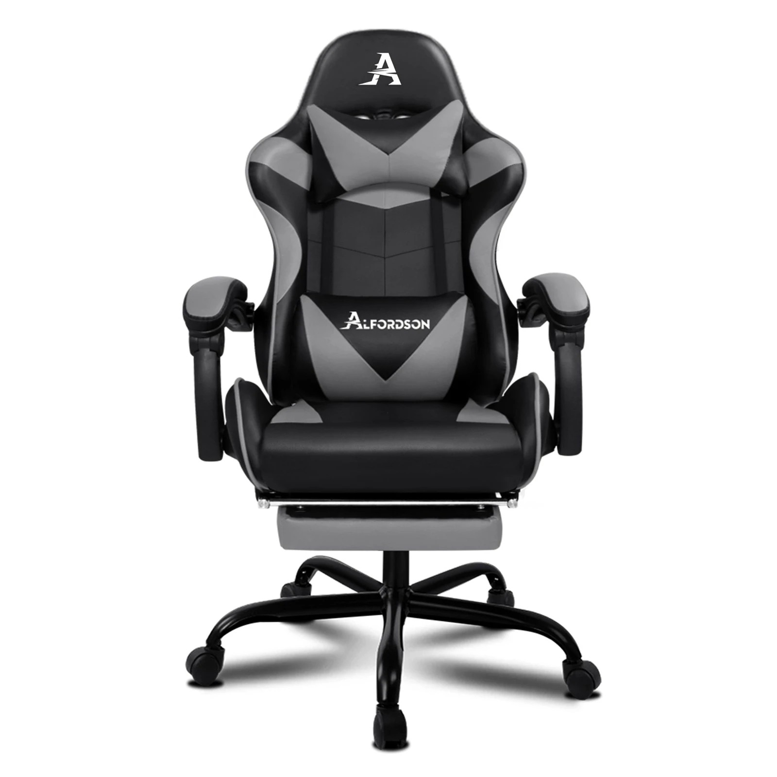 6 Alfordson Gaming Chair Office Executive Racing Footrest Seat PU Leather - Grey, 6 of 10