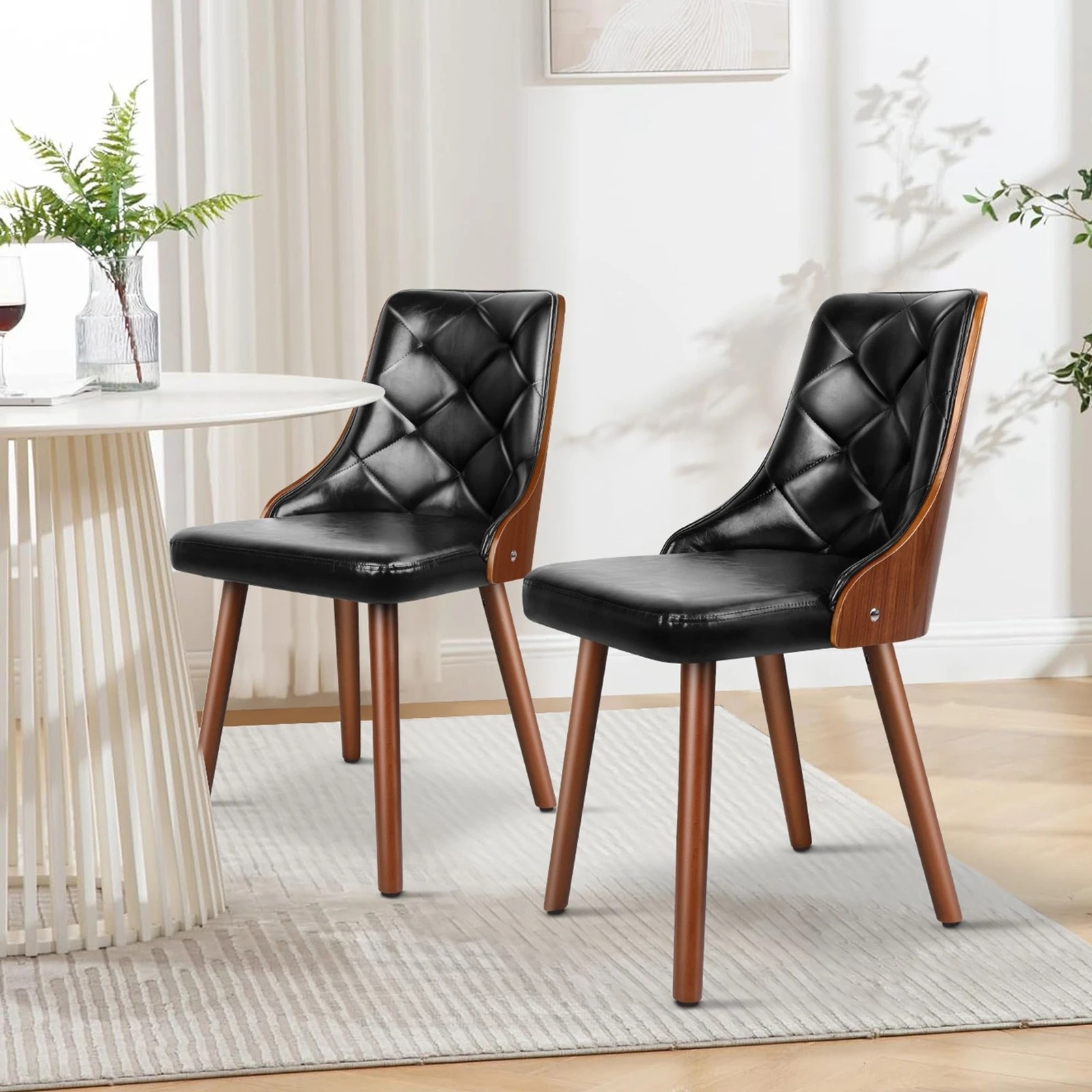 4 Alfordson 2x Dining Chairs Kitchen Lounge Padded Tufted Glossy PU Leather - Black, 4 of 10