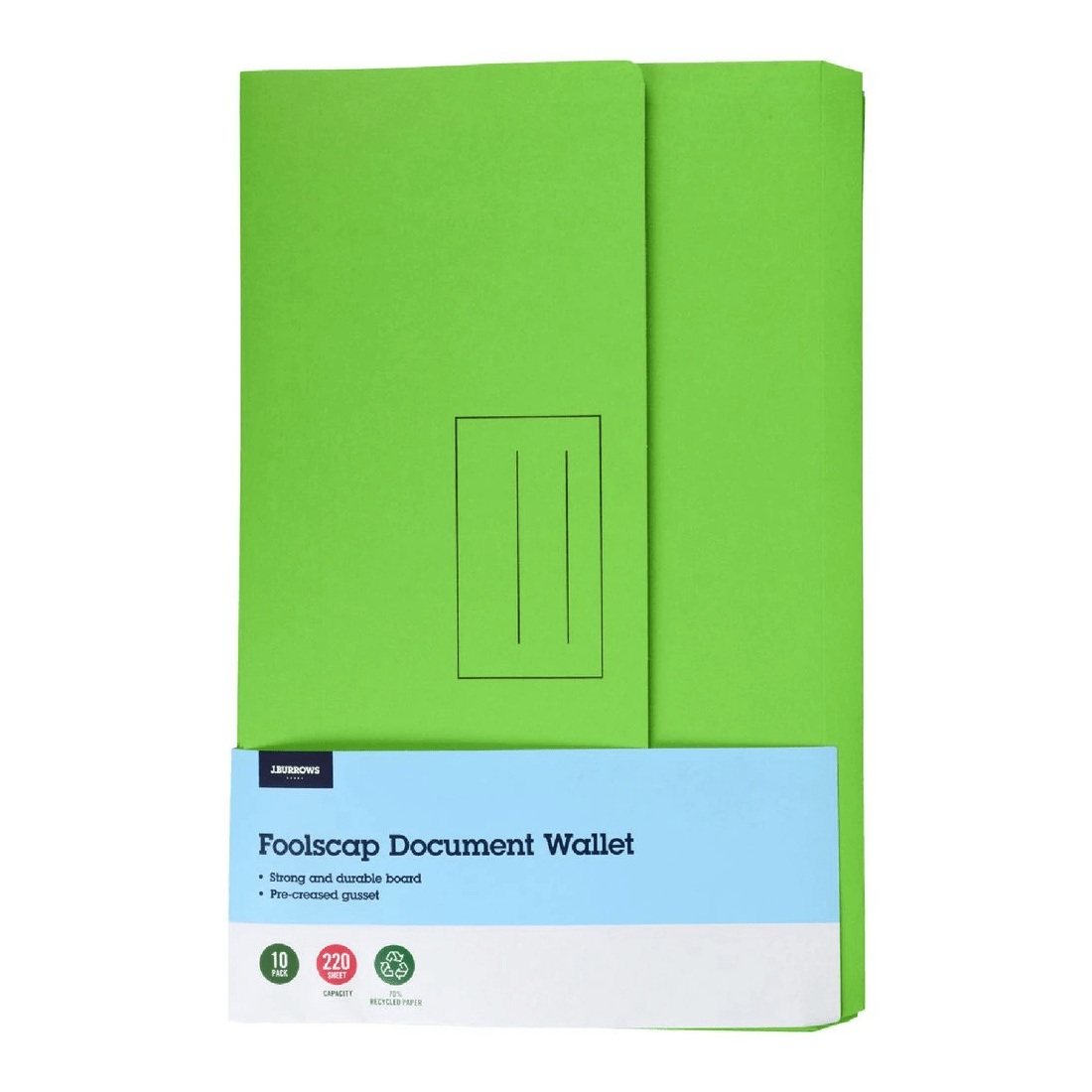 1 J.Burrows Foolscap Document Wallet Lime 10 Pack, 1 of 4