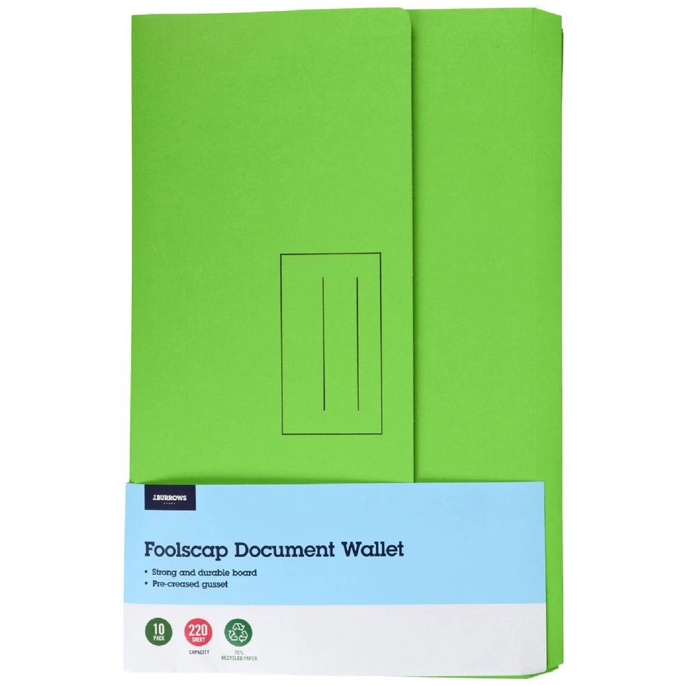 1 J.Burrows Foolscap Document Wallet Lime 10 Pack, 1 of 4