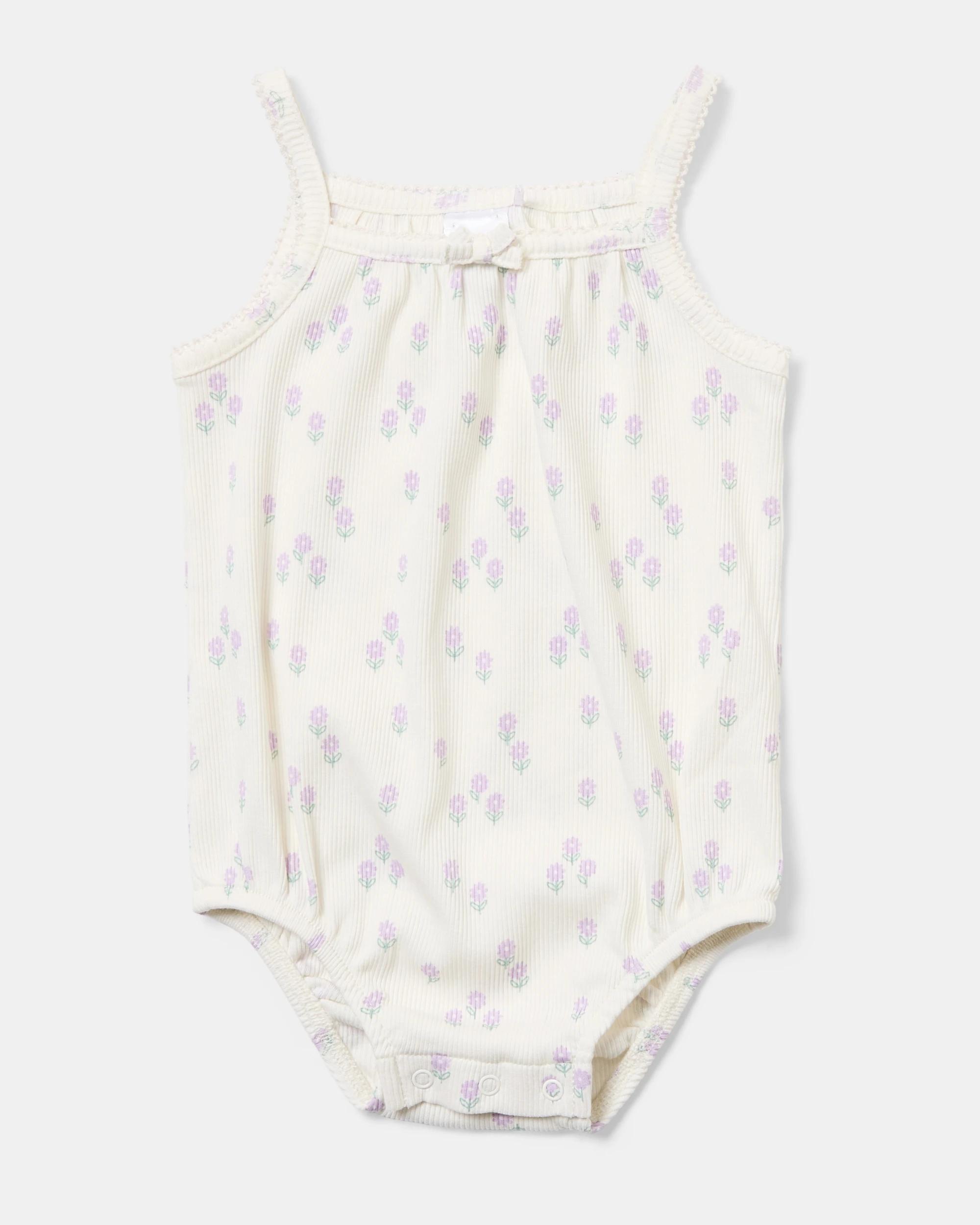3 3 Pack Sleeveless Rib Bodysuits Daisies, 3 of 9