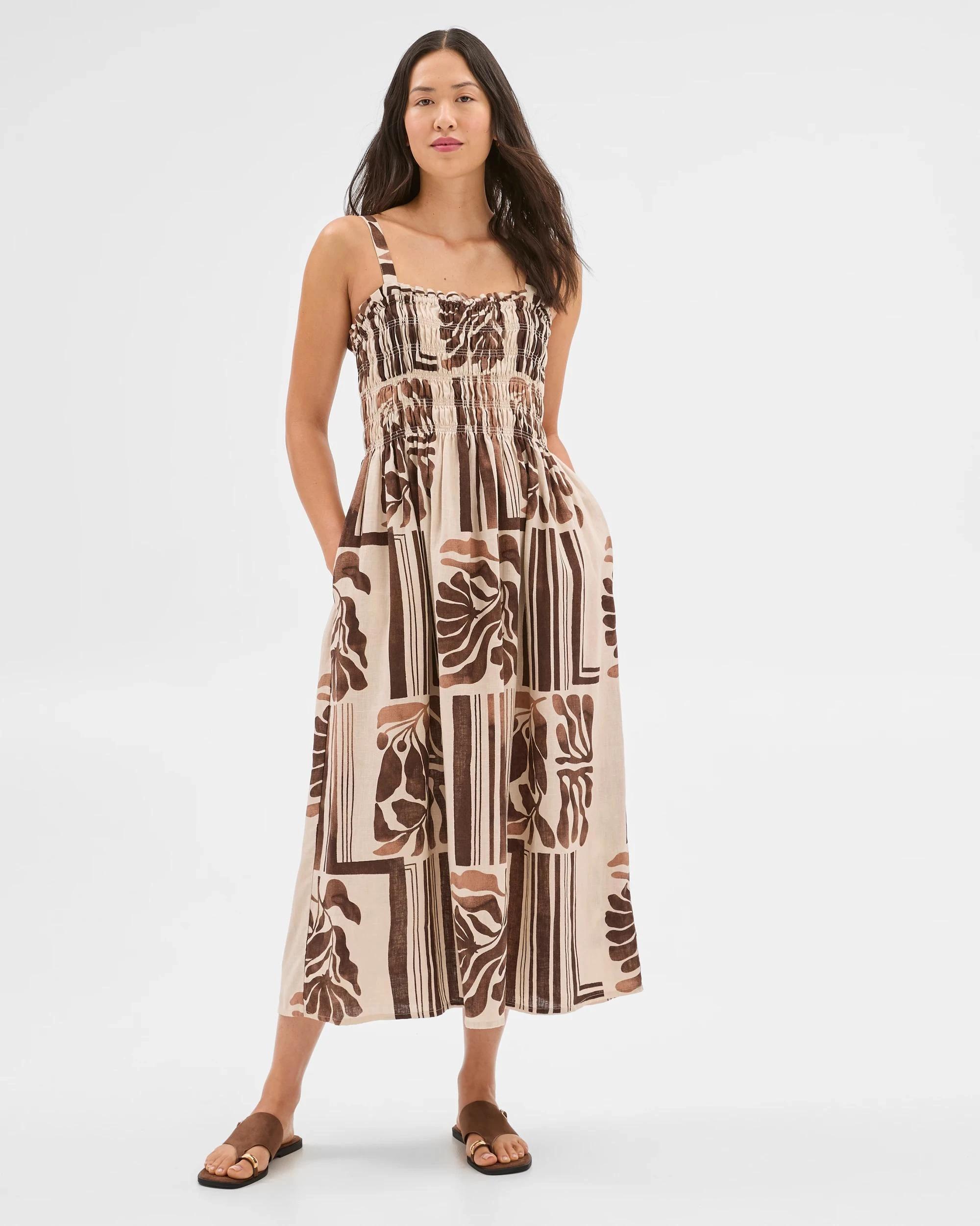 2 Target Woman European Linen Shirred Midi Dress BATIK PRINT, 2 of 7