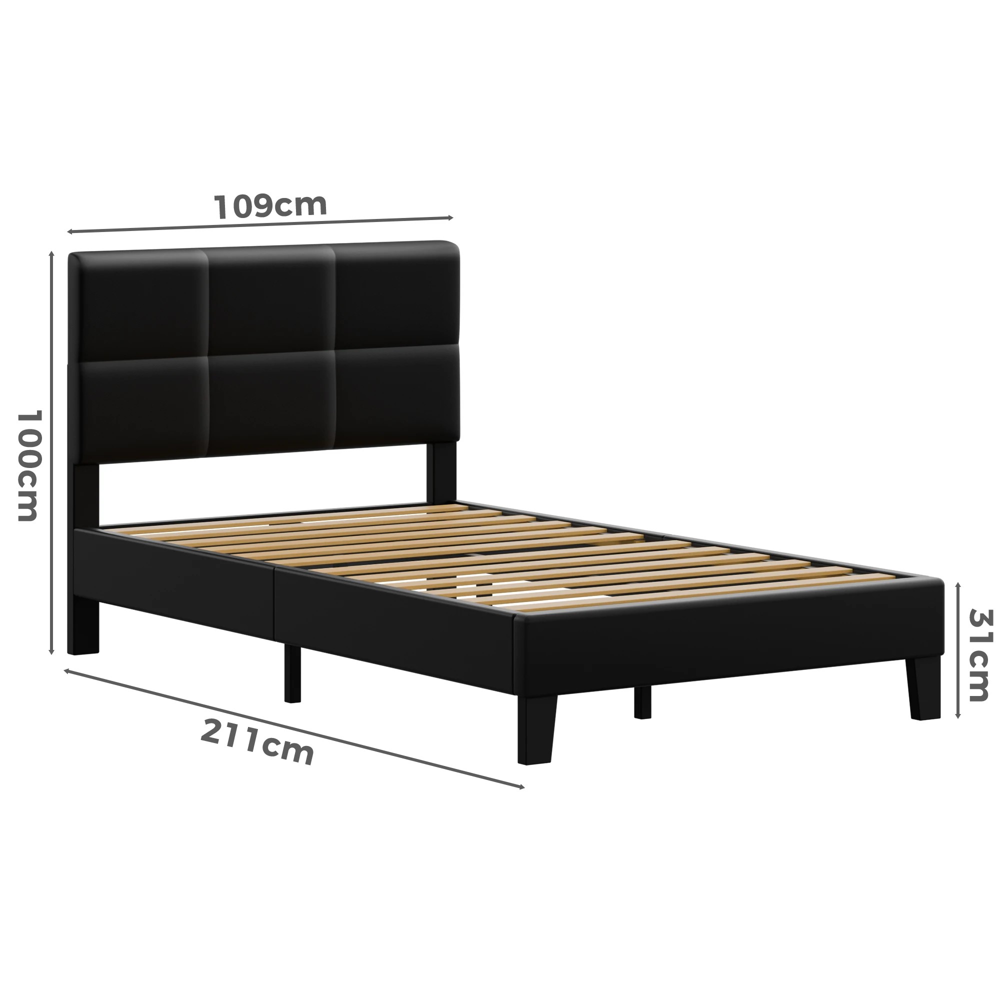 9 Alfordson Bed Frame King Single Tufted Headboard Leather - Black, 9 of 9
