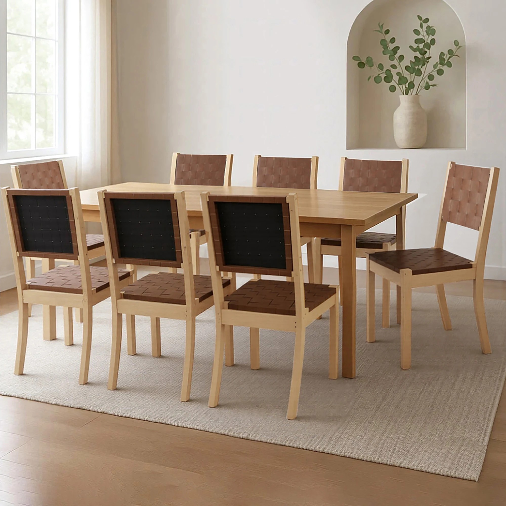 8 Levede 8x Dining Chairs PU Solid Beech Wood - Natural, 8 of 8