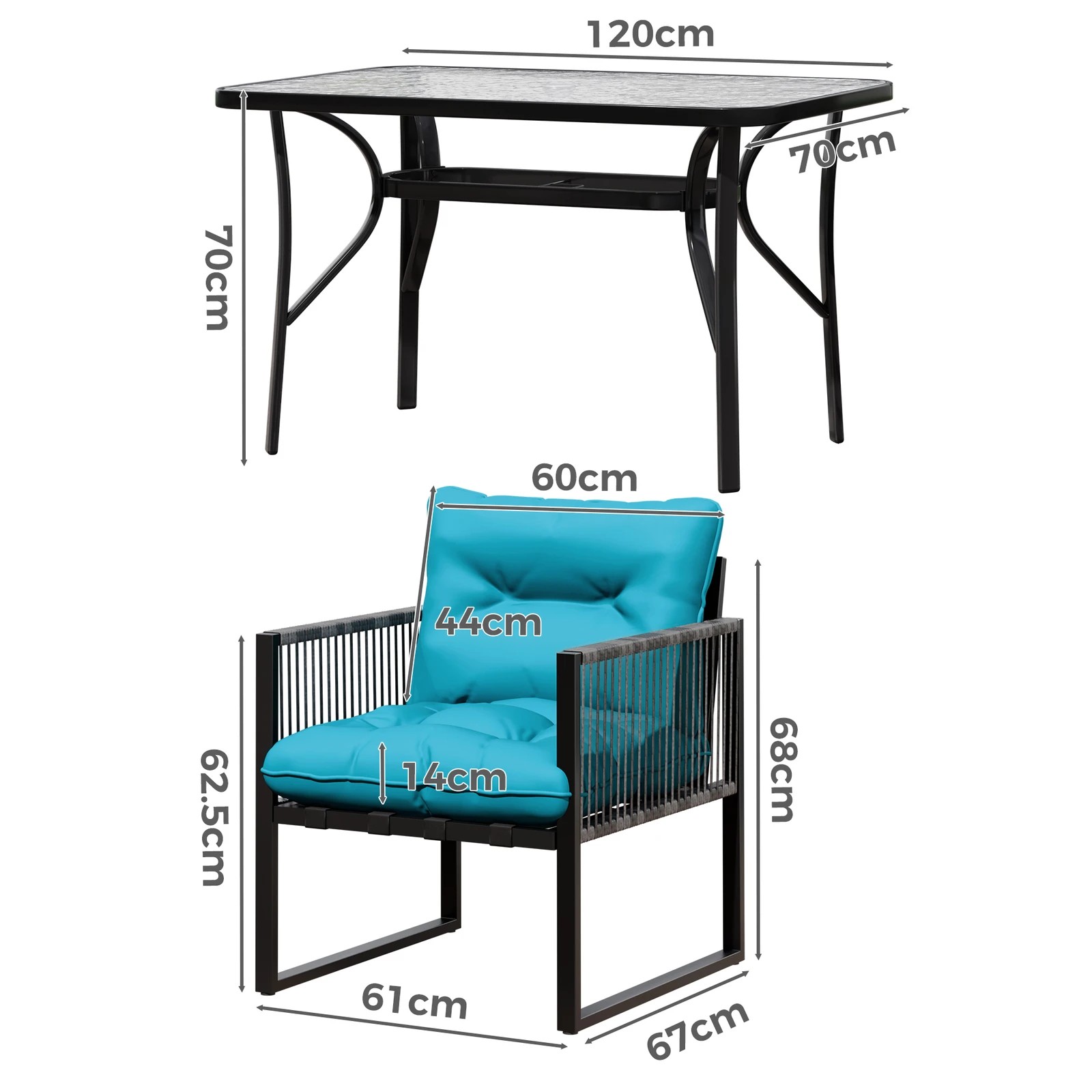 5 Alfordson 5PCS Outdoor Dining Set Table and Lounge Chairs Patio Furniture Wicker - Blue, 5 of 10