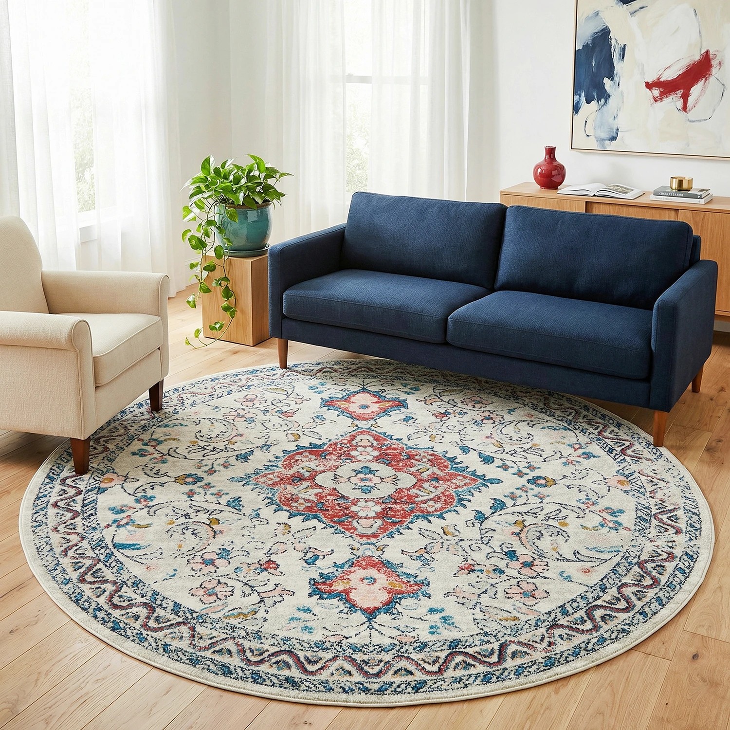 2 Common Ground Rugs Mason 705 240x240cm - Large Round Power Loomed Pet Friendly Rug - Multi, 2 of 7