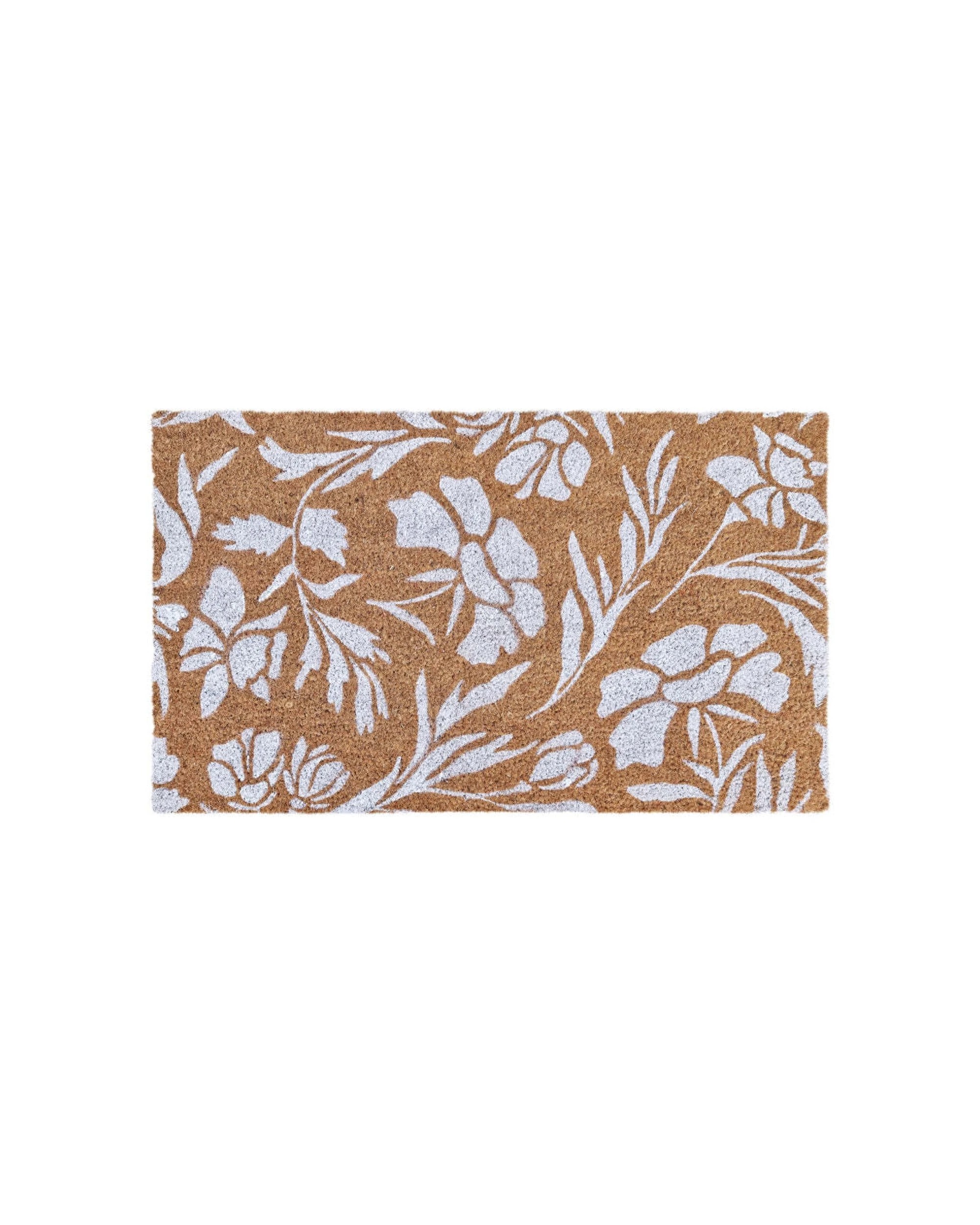 1 J.Elliot PVC Backed Coir Mat Jasmine Door Mat 45x75cm Durable Floral - Pattern, 1 of 3