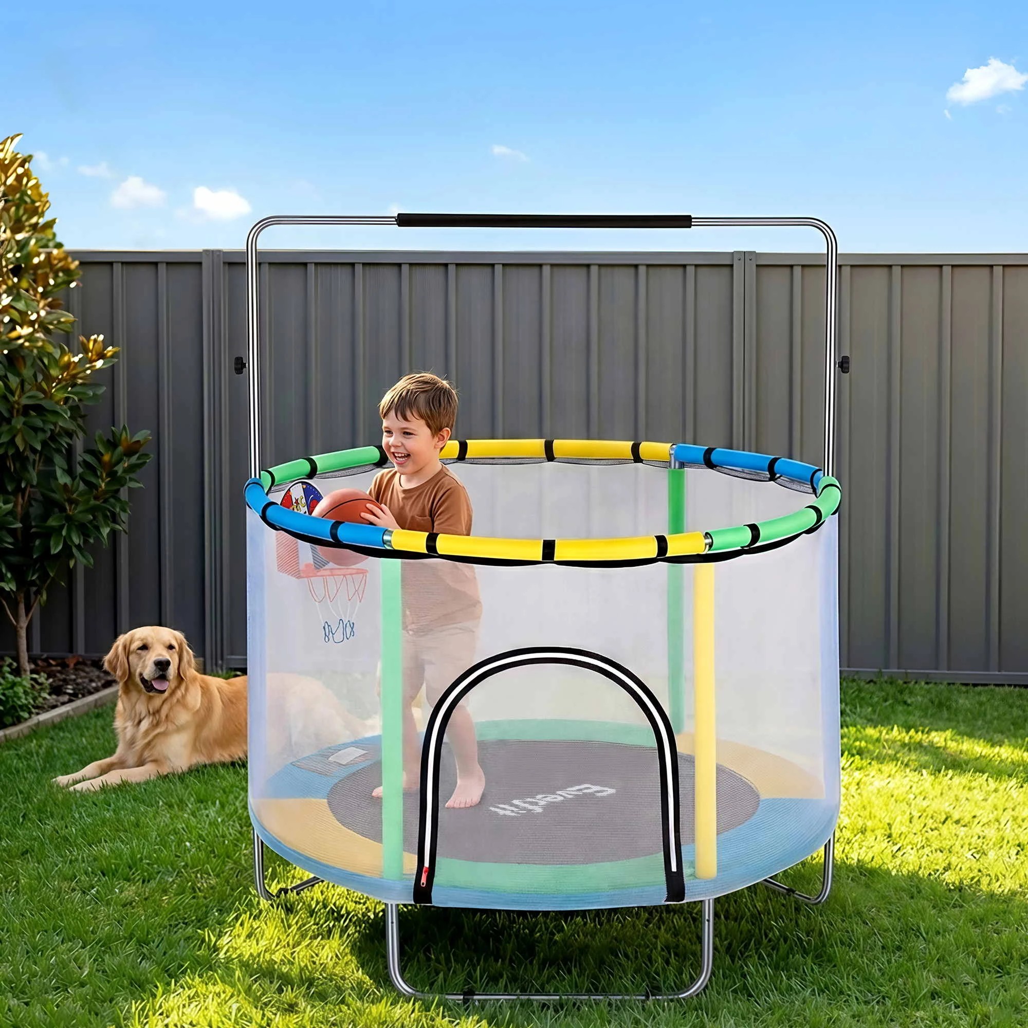 7 Everfit 55inch Trampoline Kids Rebounder with Basketball Set Sandbag Boxing Game Wristband Hand Ring - Multi, 7 of 9