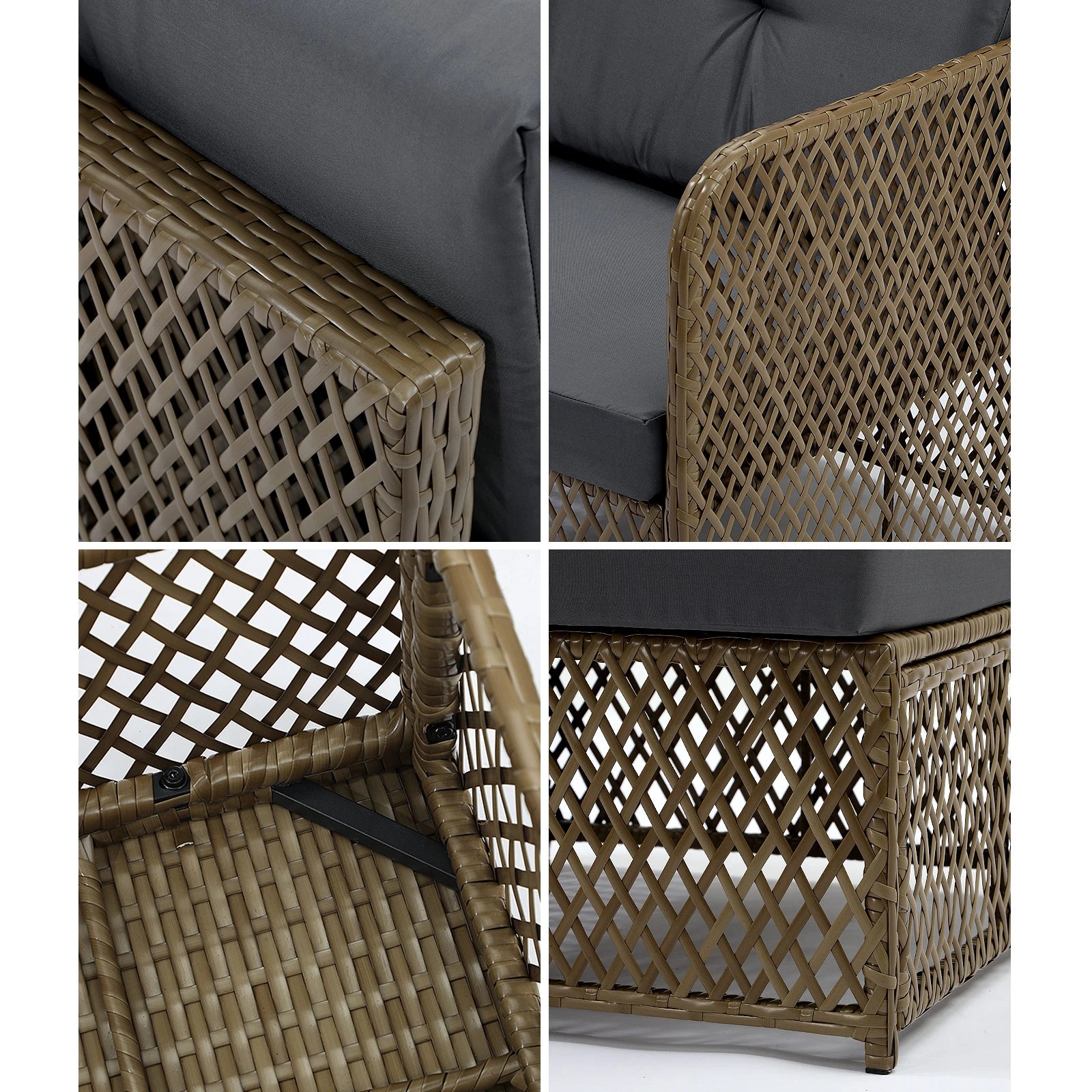 6 Livsip Outdoor Sofa Set 6 Seater Wicker Lounge Setting - Brown, 6 of 8