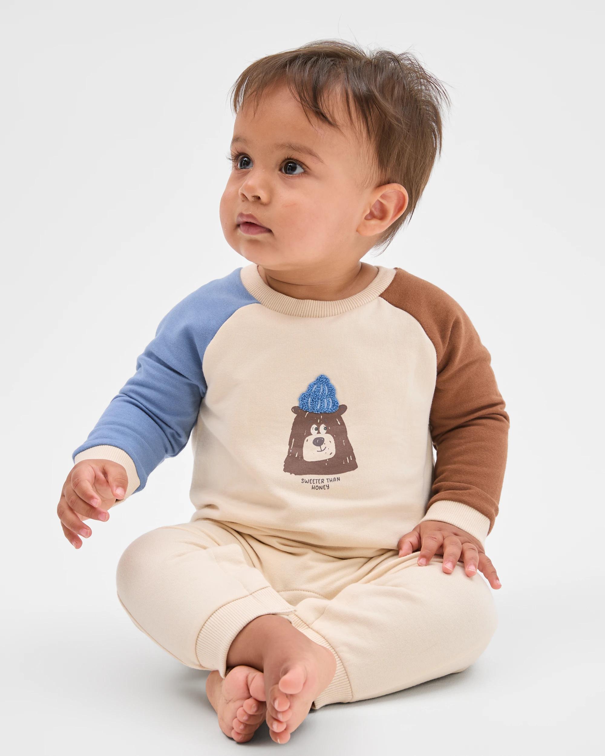 1 Target Baby Organic Cotton Fleece Romper BEAR CREAM, 1 of 4