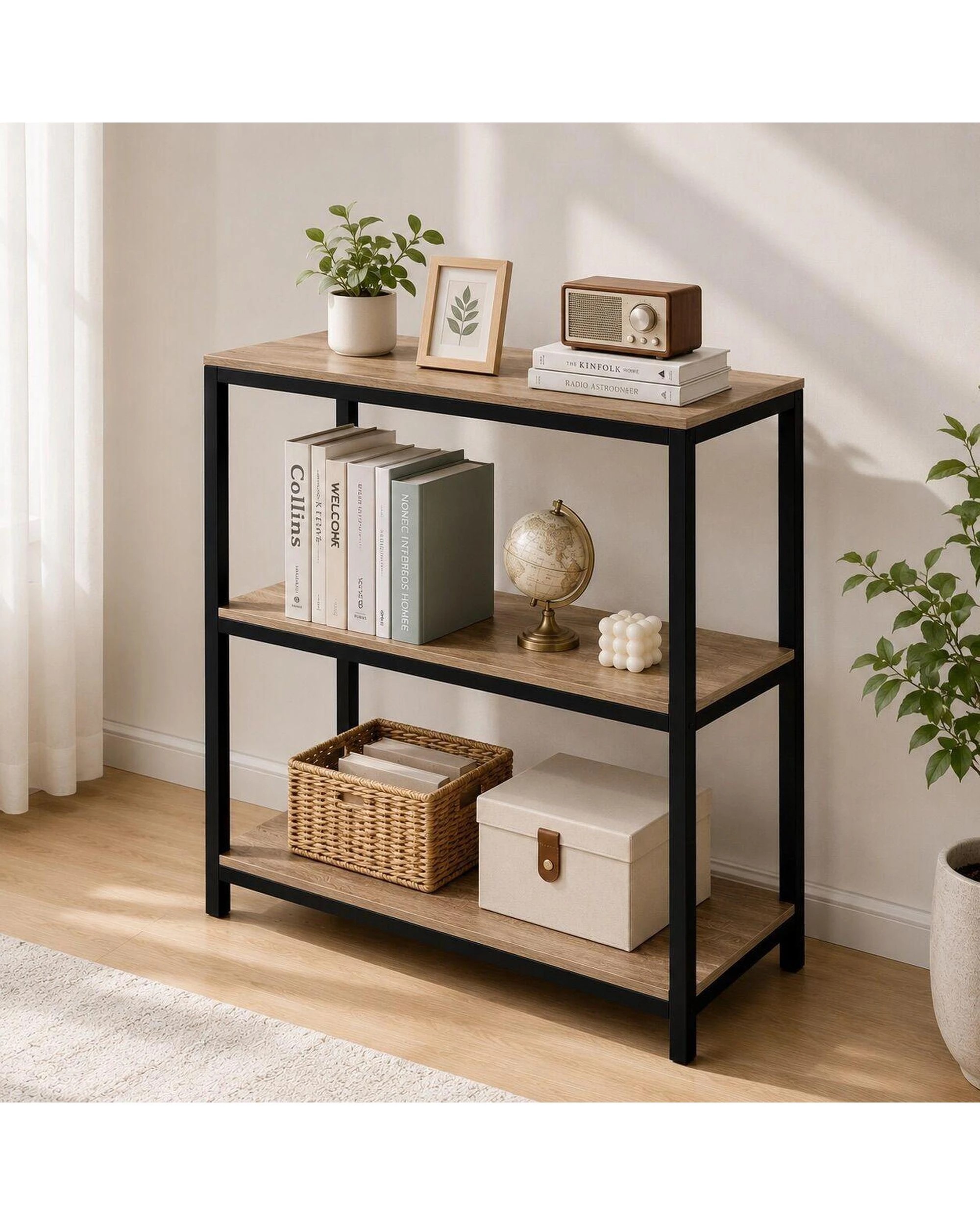 8 Rome Industrial Style 3-Tier Storage Bookshelf Oak, 8 of 10