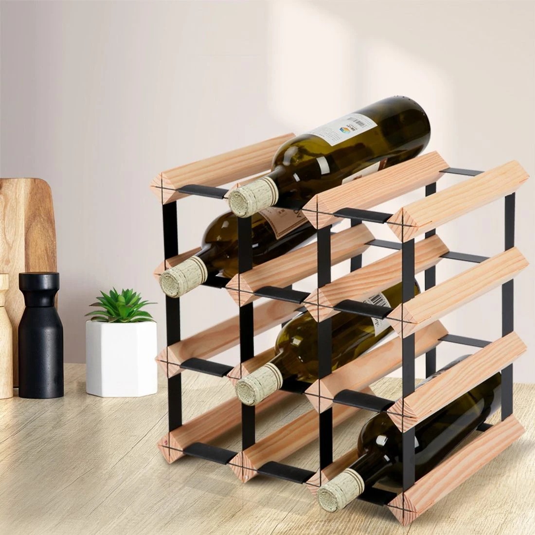 3 Artiss Wine Rack 12 Bottle - Brown, 3 of 7